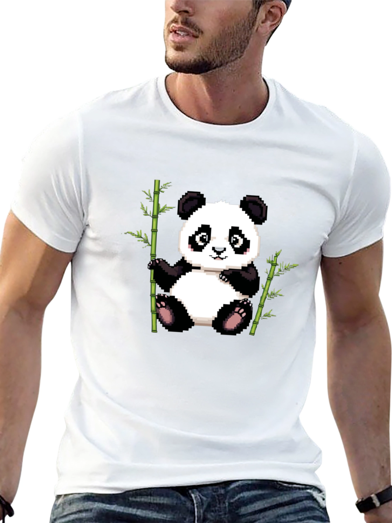 Black Pixel Panda T-Shirt - Cute Panda Bamboo Design view 13