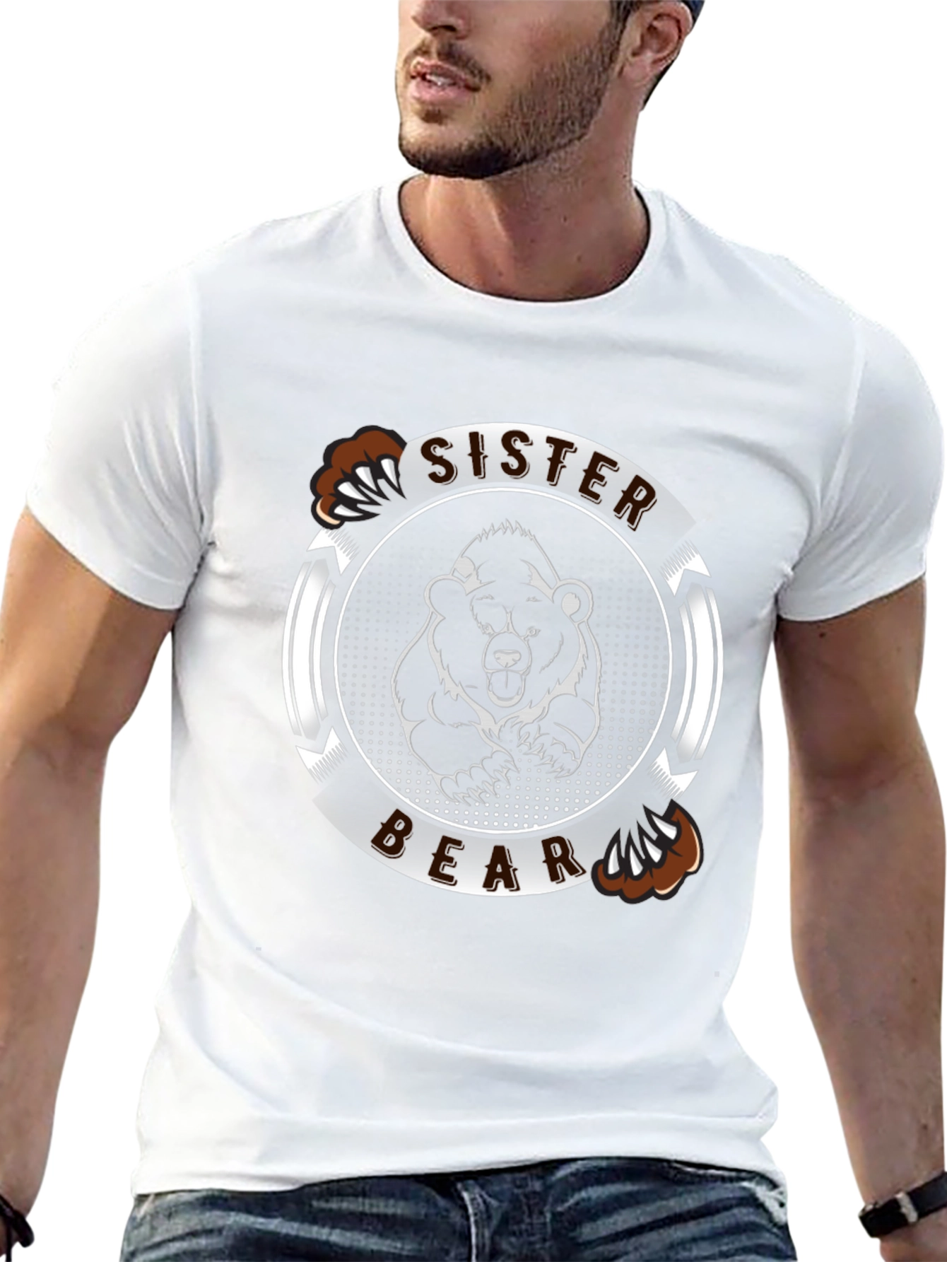 Black Sister Bear Graphic Tee - Black Cotton T-Shirt view 13