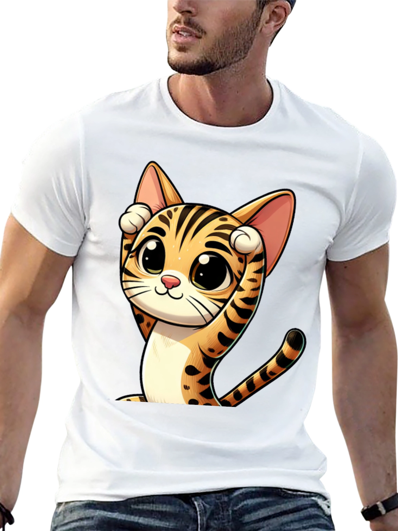 Black Cute Cartoon Cat Graphic Black T-Shirt view 13