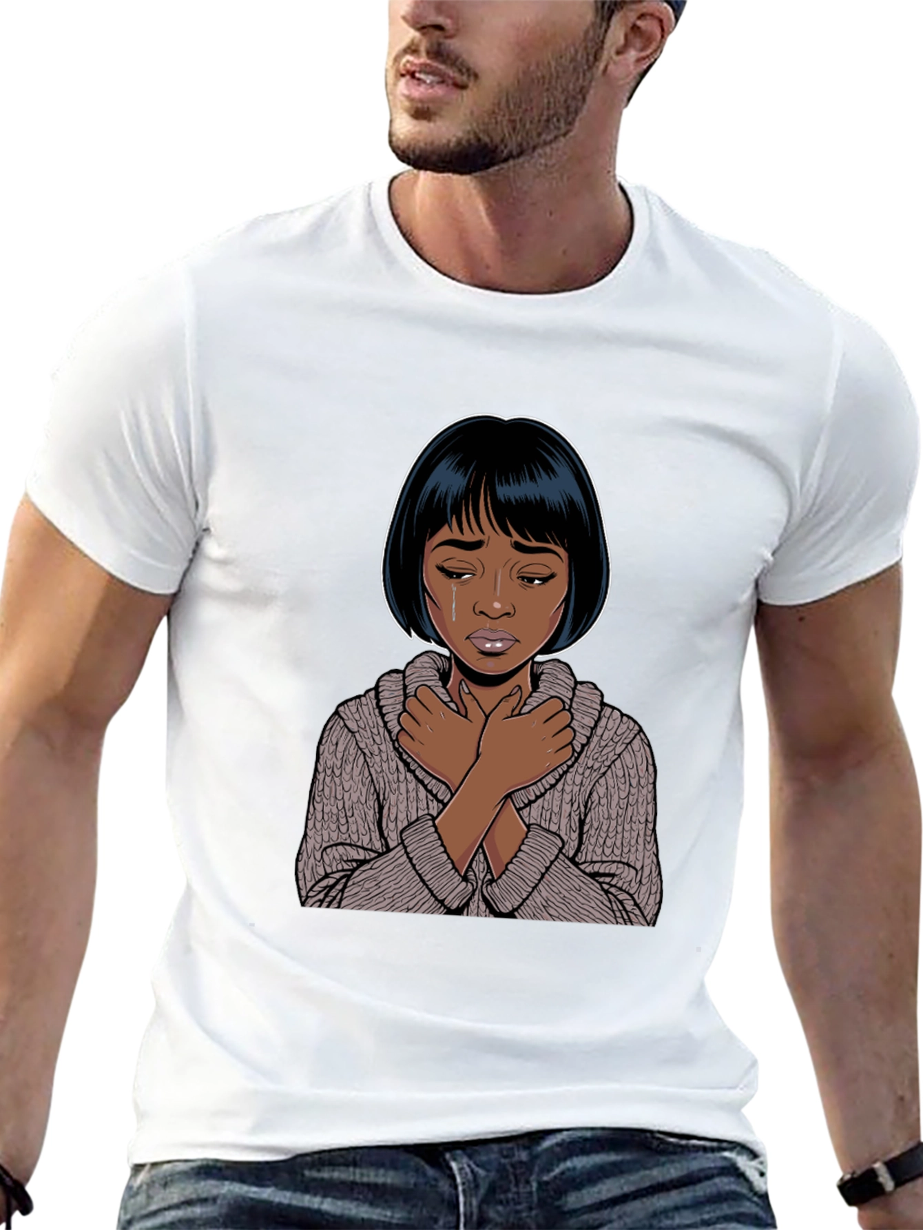 Black Emotional Cartoon Graphic T-Shirt view 13