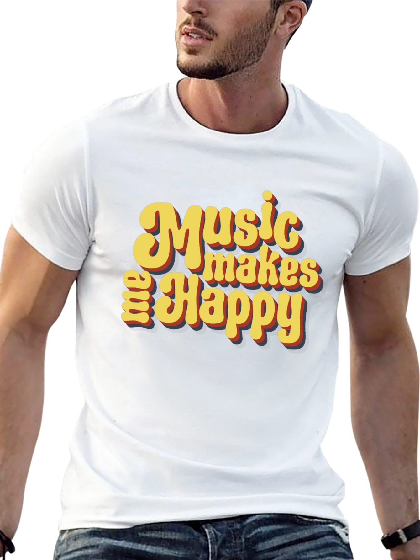 Music Makes Me Happy Graphic T-Shirt - Retro Style - 13
