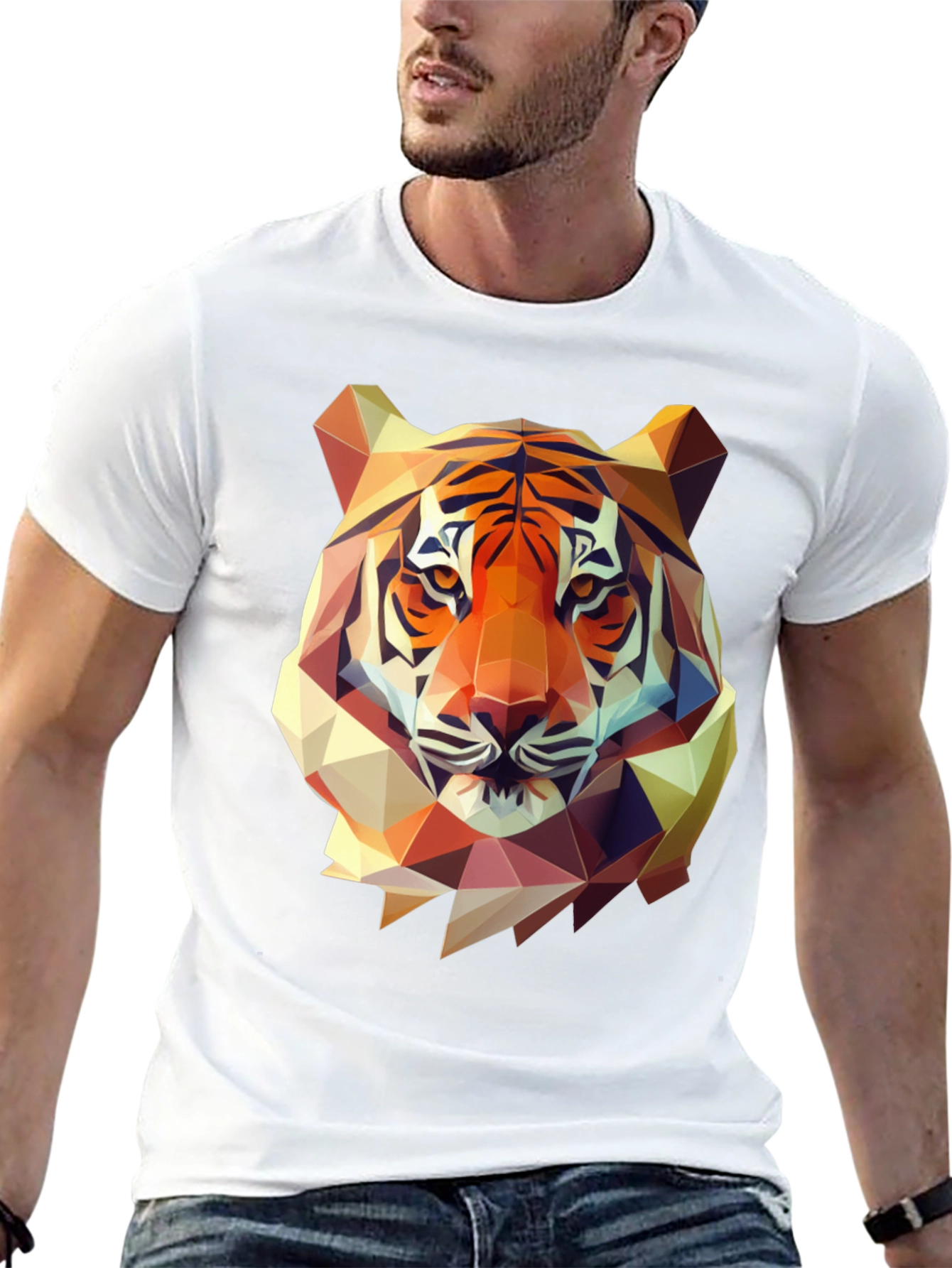Black Geometric Tiger Graphic Tee - Men's Black T-Shirt view 13