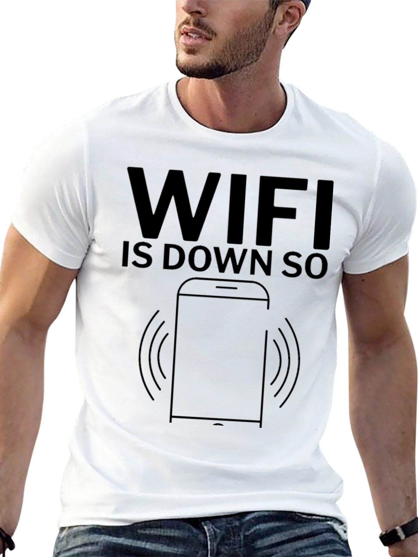 Black Funny WiFi Down Black Graphic T-Shirt view 13