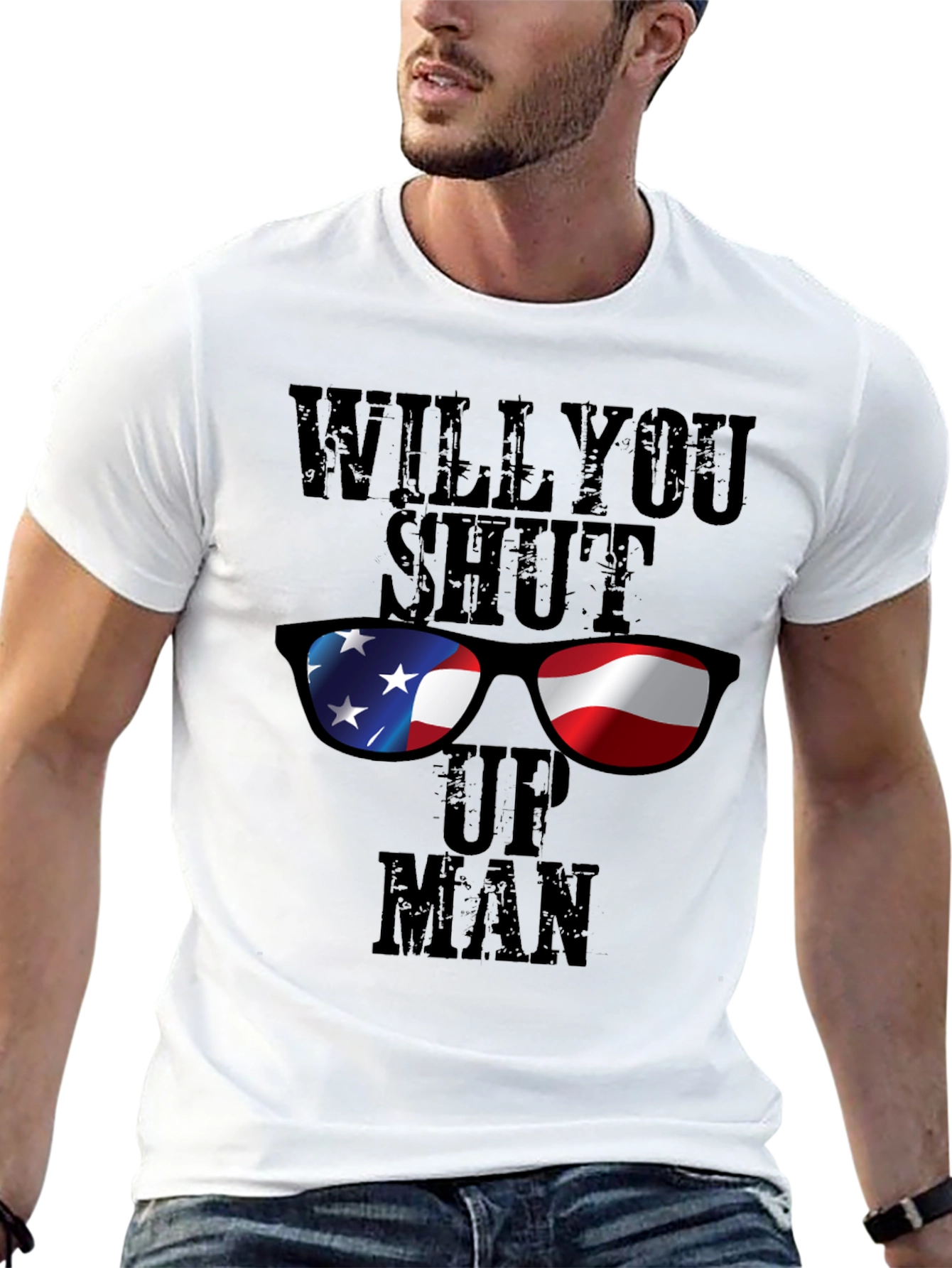 Black Will You Shut Up Man T-Shirt - Patriotic Design view 13