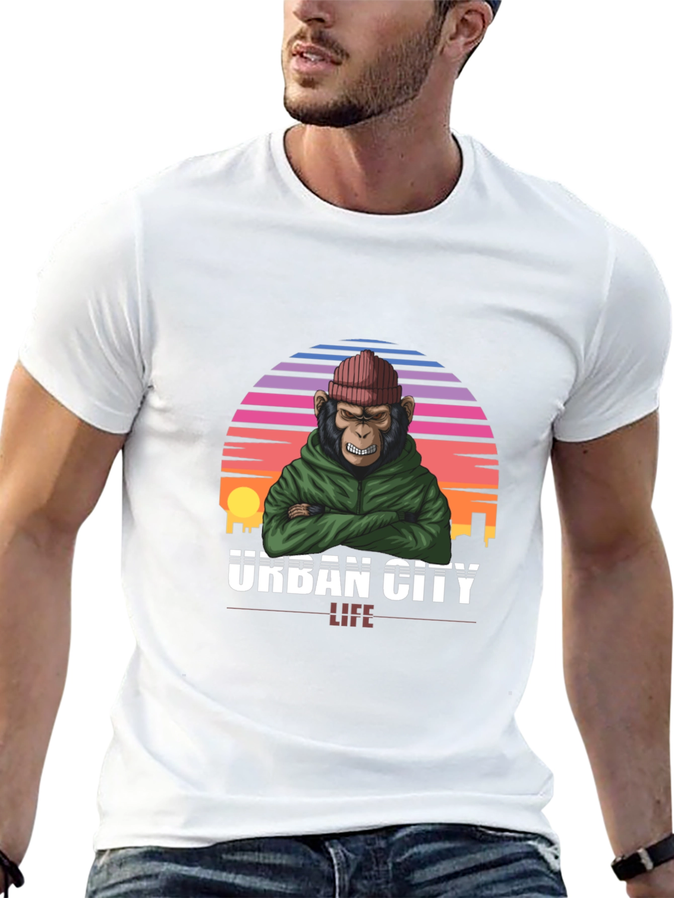 Black Urban City Monkey Tee - Cool Graphic T-Shirt view 13