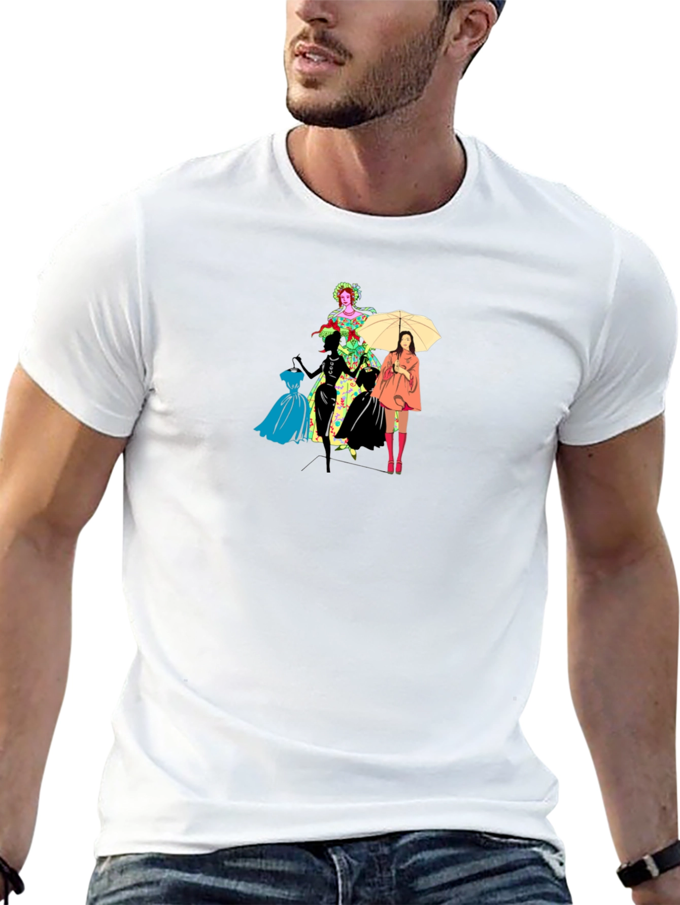 Stylish Black T-Shirt with Fashion Illustration - 13