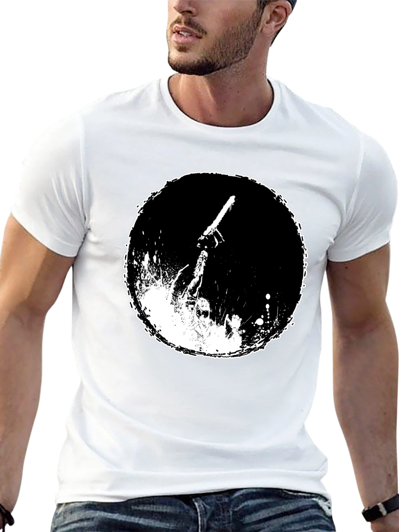 Black Graphic Tee: Chainsaw Moon Black Cotton T-Shirt view 13