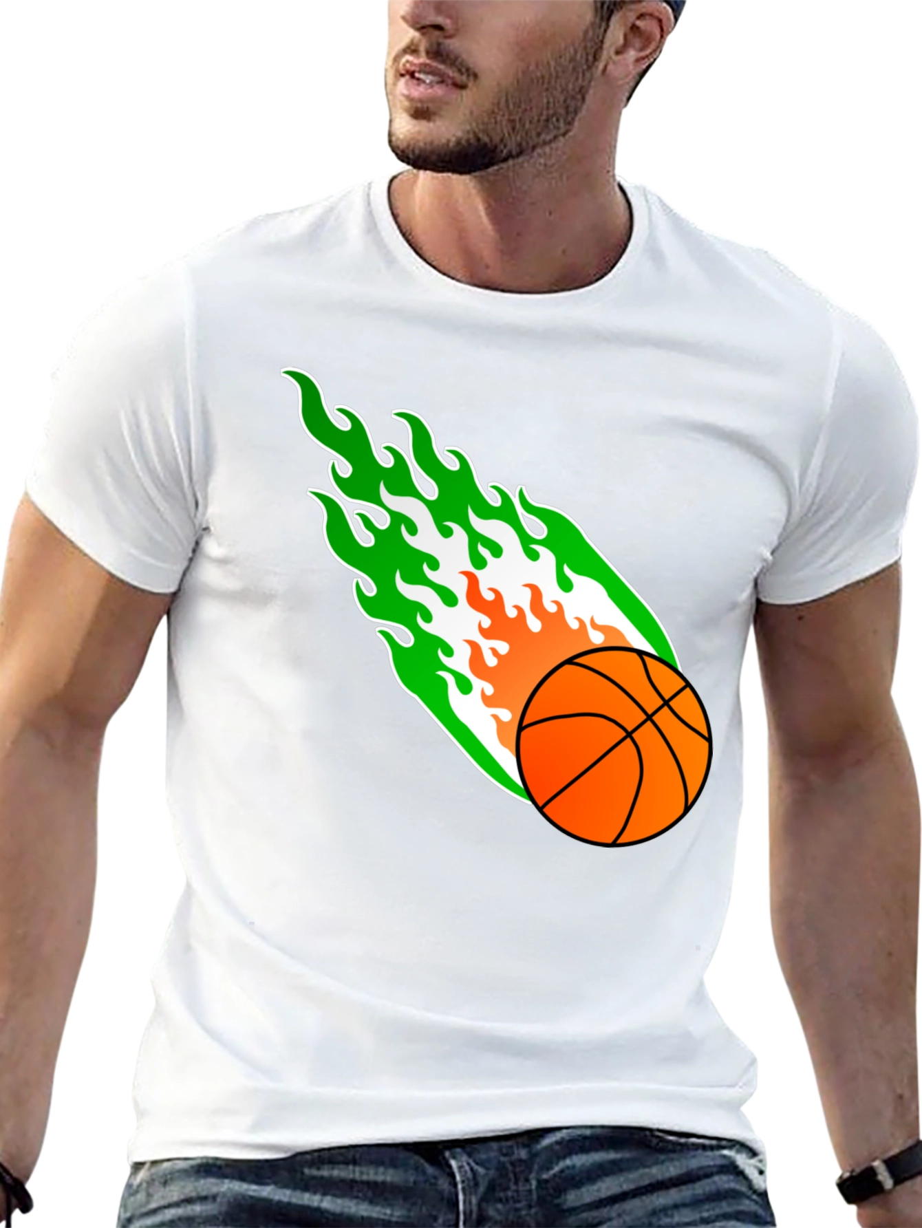 Black Flaming Basketball Graphic Tee - Black Cotton Shirt view 13