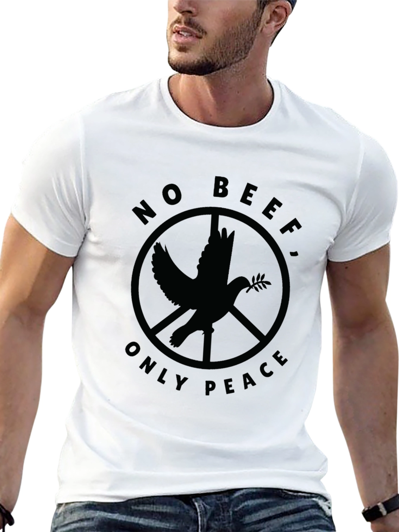 Black No Beef, Only Peace T-Shirt - Dove Peace Sign Tee view 13