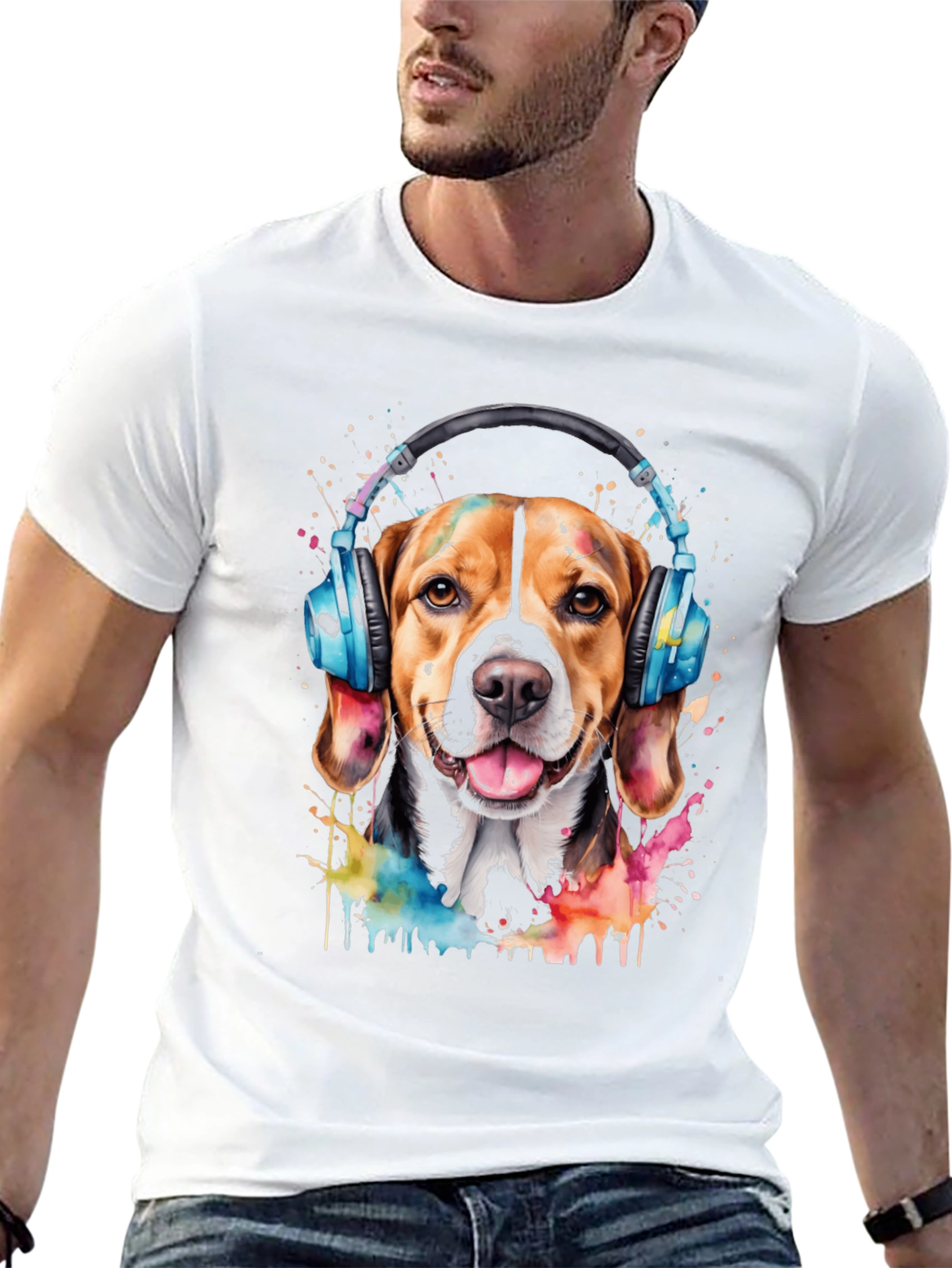 Black Dog with Headphones Graphic Tee view 13