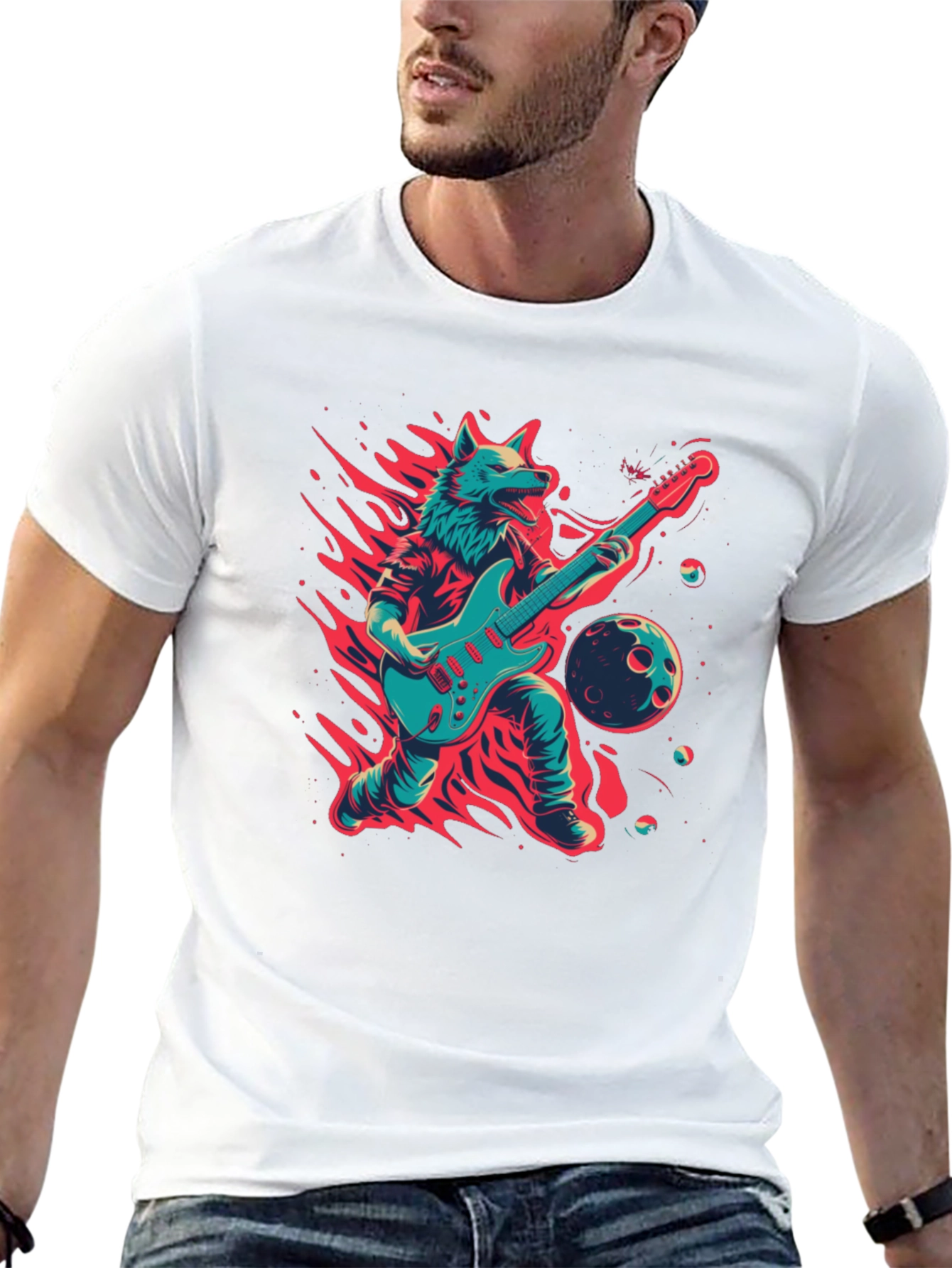 Black Wolf Guitarist Graphic T-Shirt - Unique Design view 13