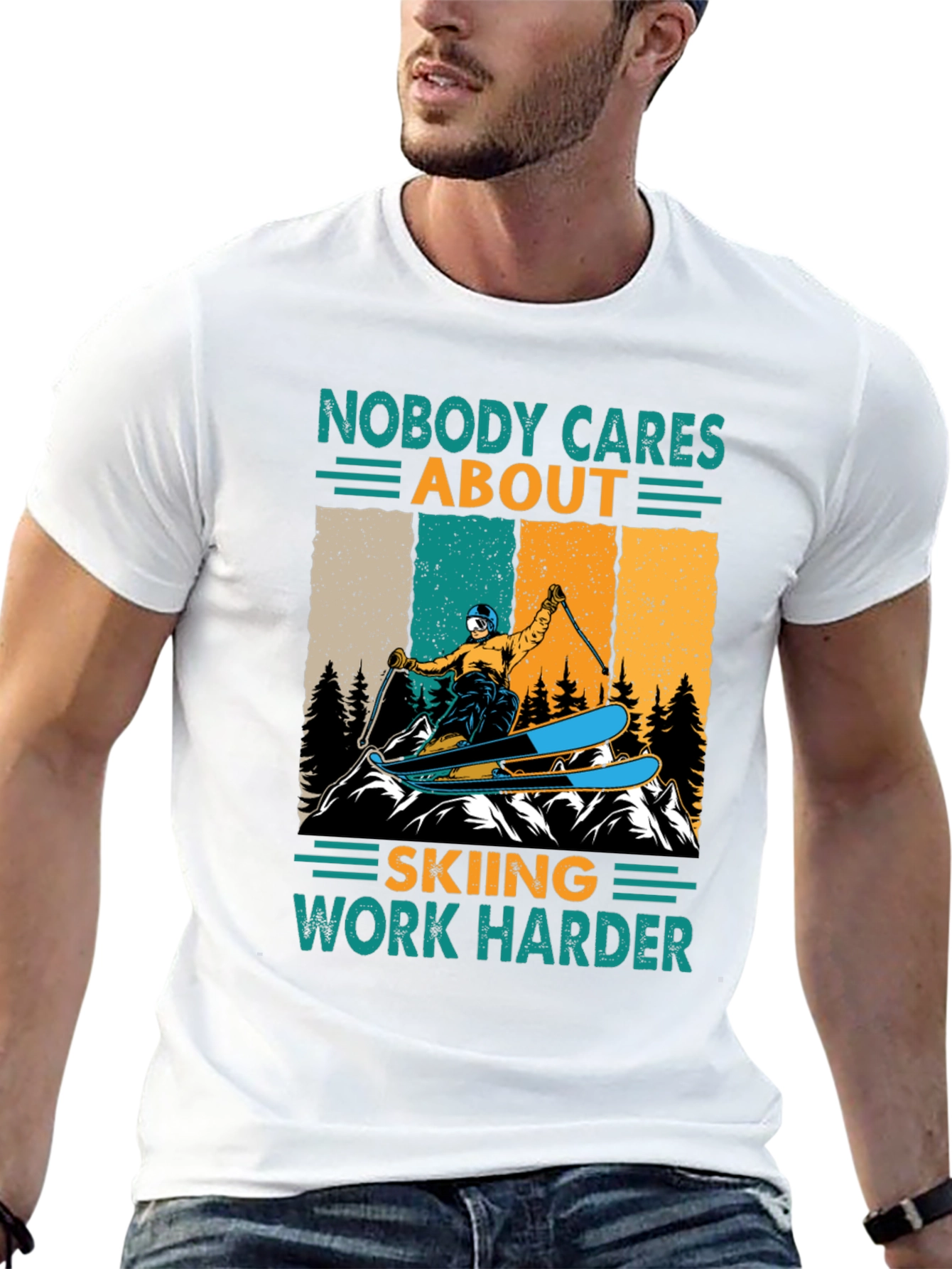 Black Skiing T-Shirt - Nobody Cares, Work Harder Graphic Tee view 13