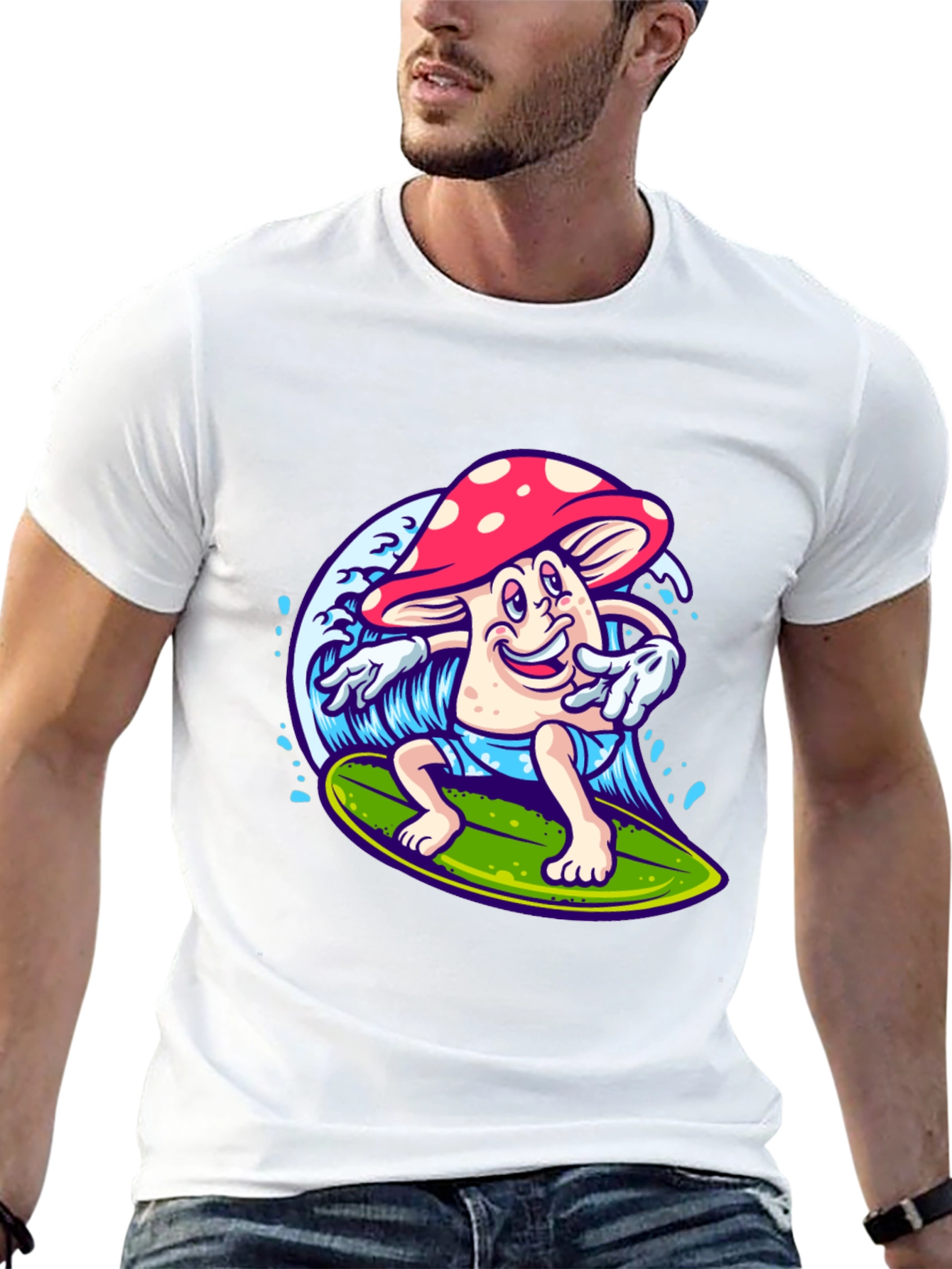 Black Surfing Mushroom Graphic T-Shirt view 13