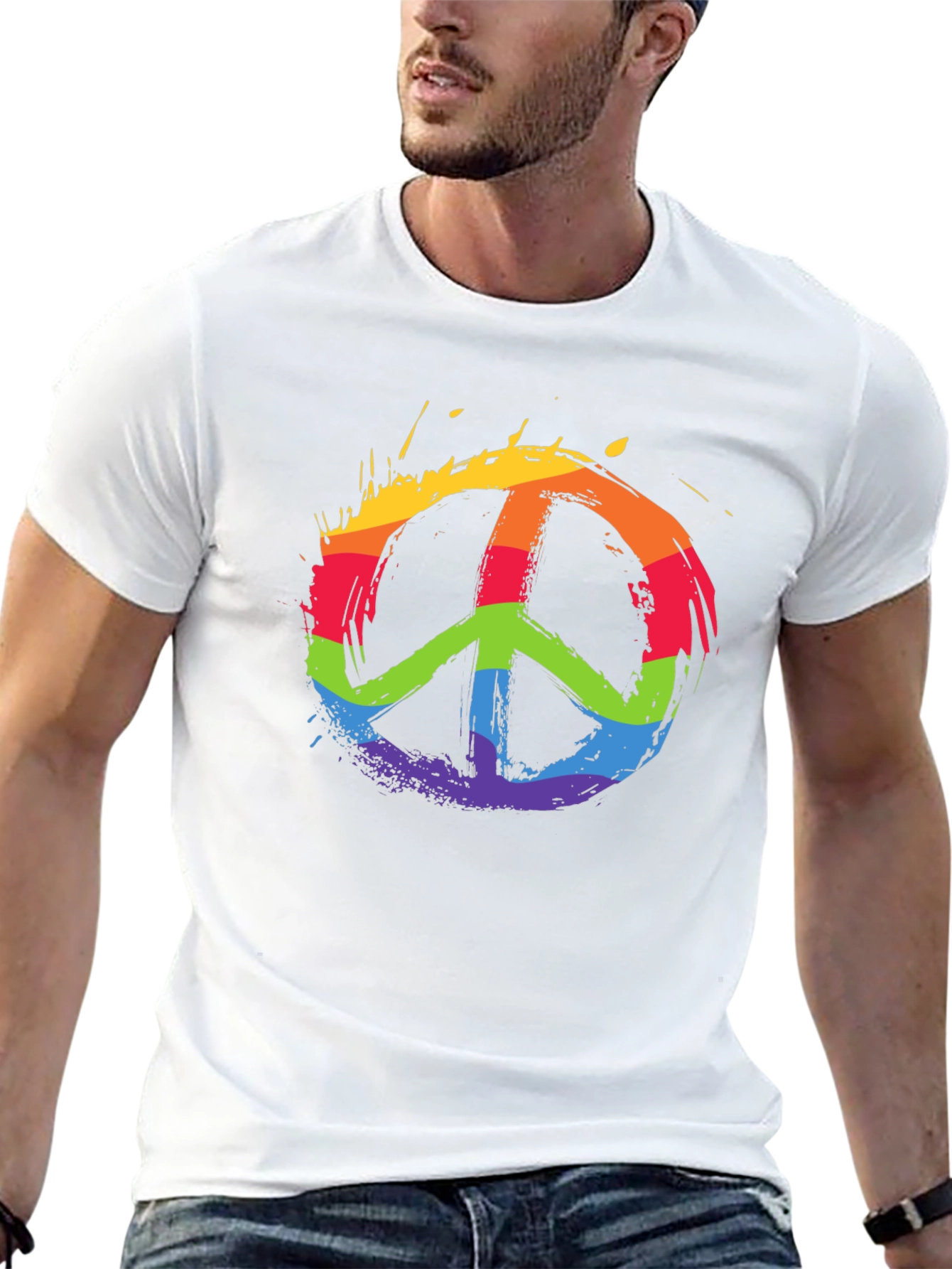 Black Rainbow Peace Sign Black T-Shirt view 13