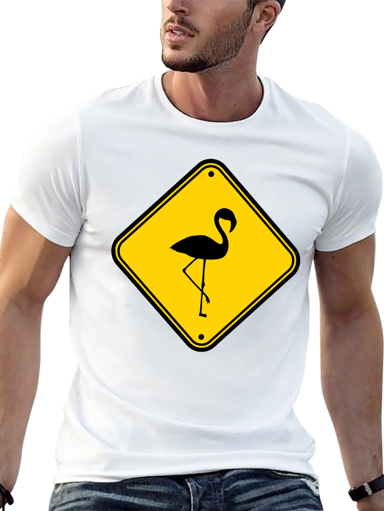 Black Flamingo Warning Sign Graphic Tee view 13