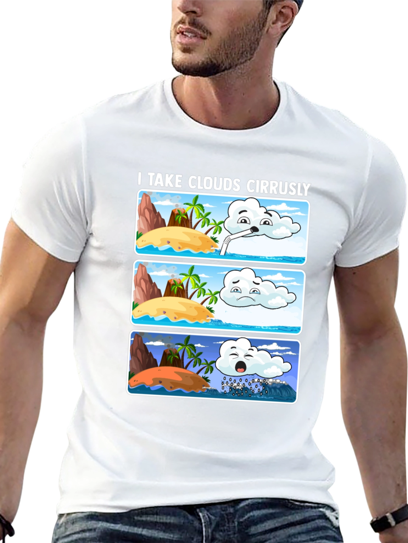 Black Humorous Weather Cartoon T-Shirt view 13