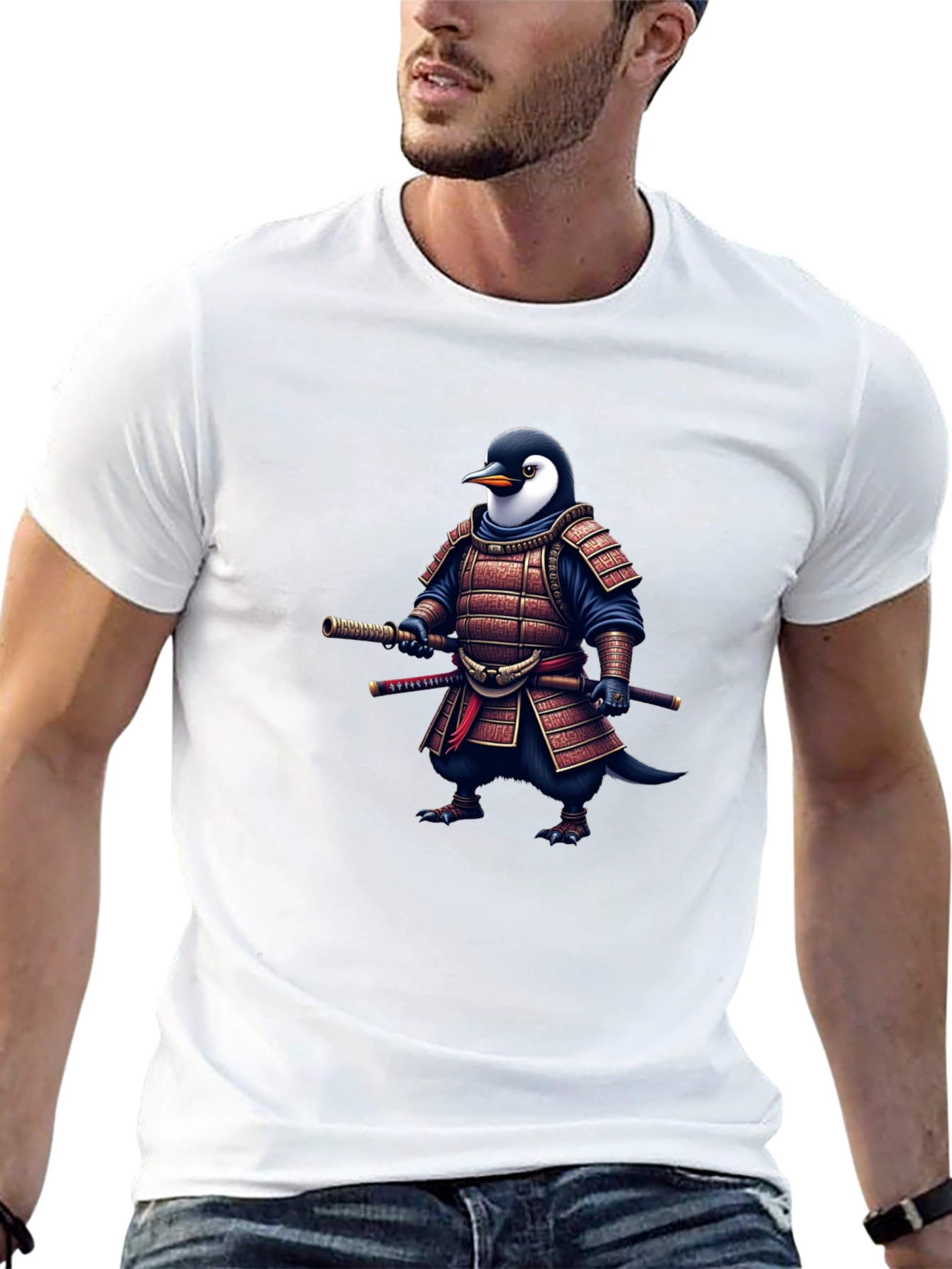 Black Samurai Penguin T-Shirt - Unique Graphic Tee view 13