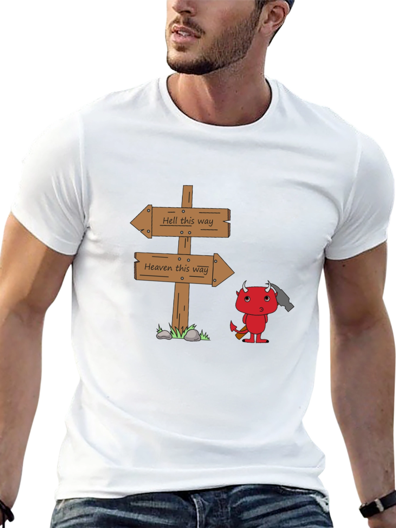 Black Heaven or Hell T-Shirt - Funny Devil Graphic Tee view 13