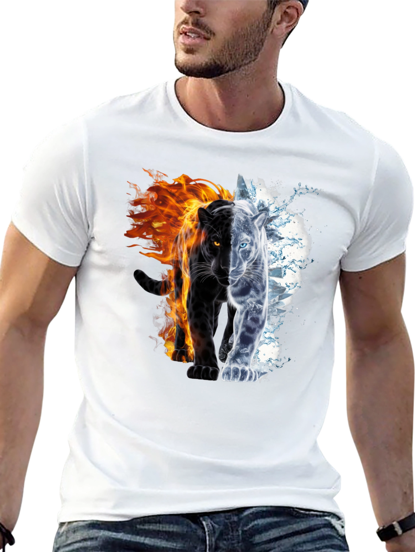 Black Fire and Ice Panther Graphic Tee - Black view 13