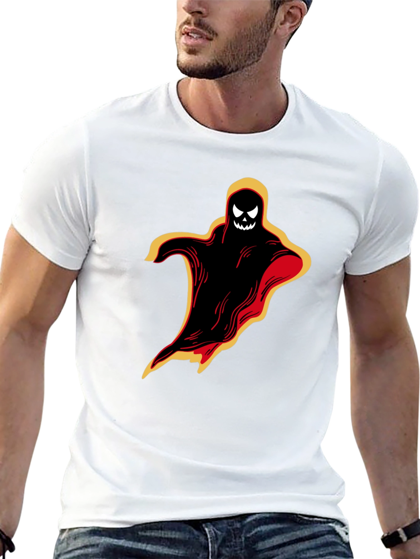 Black Halloween Ghost Graphic Tee - Spooky Black T-Shirt view 13