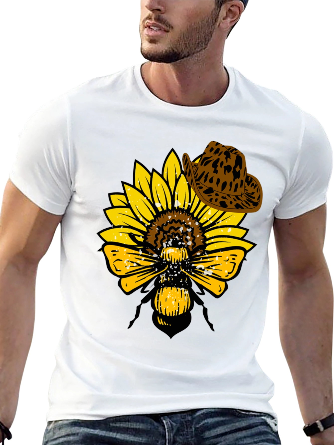 Black Sunflower Bee Cowboy Hat T-Shirt view 13