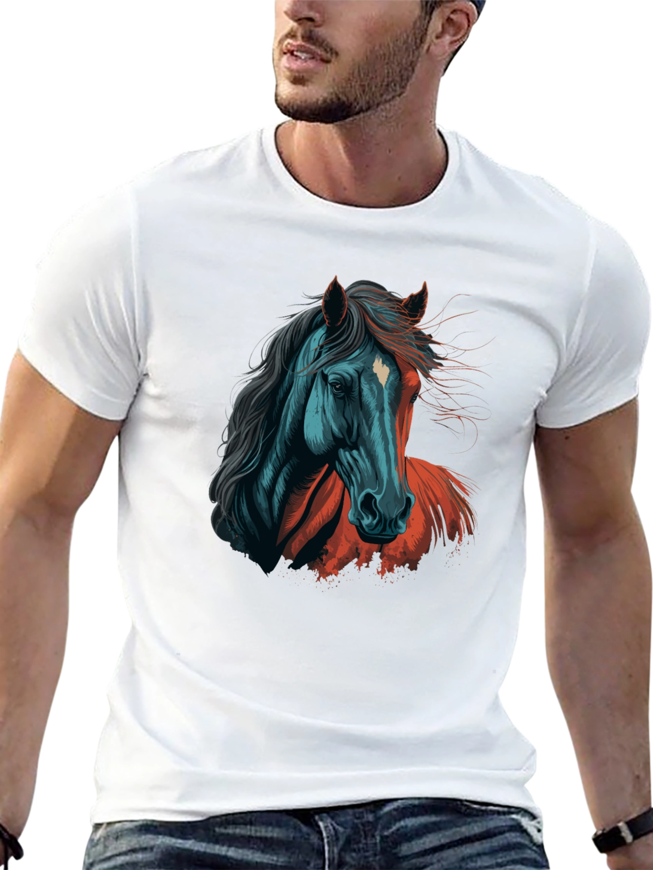 Black Horse Graphic Tee - Artistic Print Black T-Shirt view 13