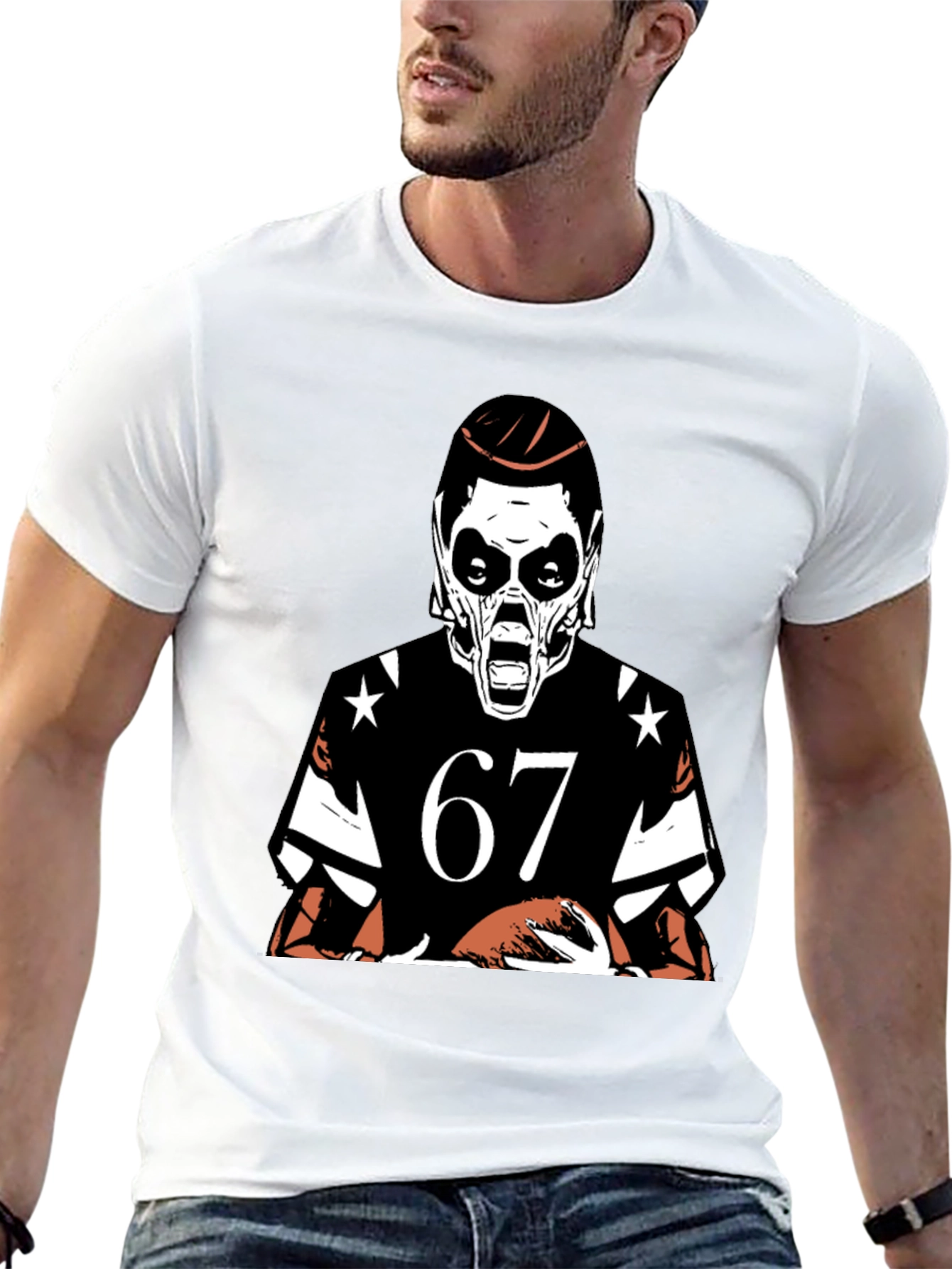 Black Grim Reaper Football Tee - Number 67 Graphic Shirt view 13