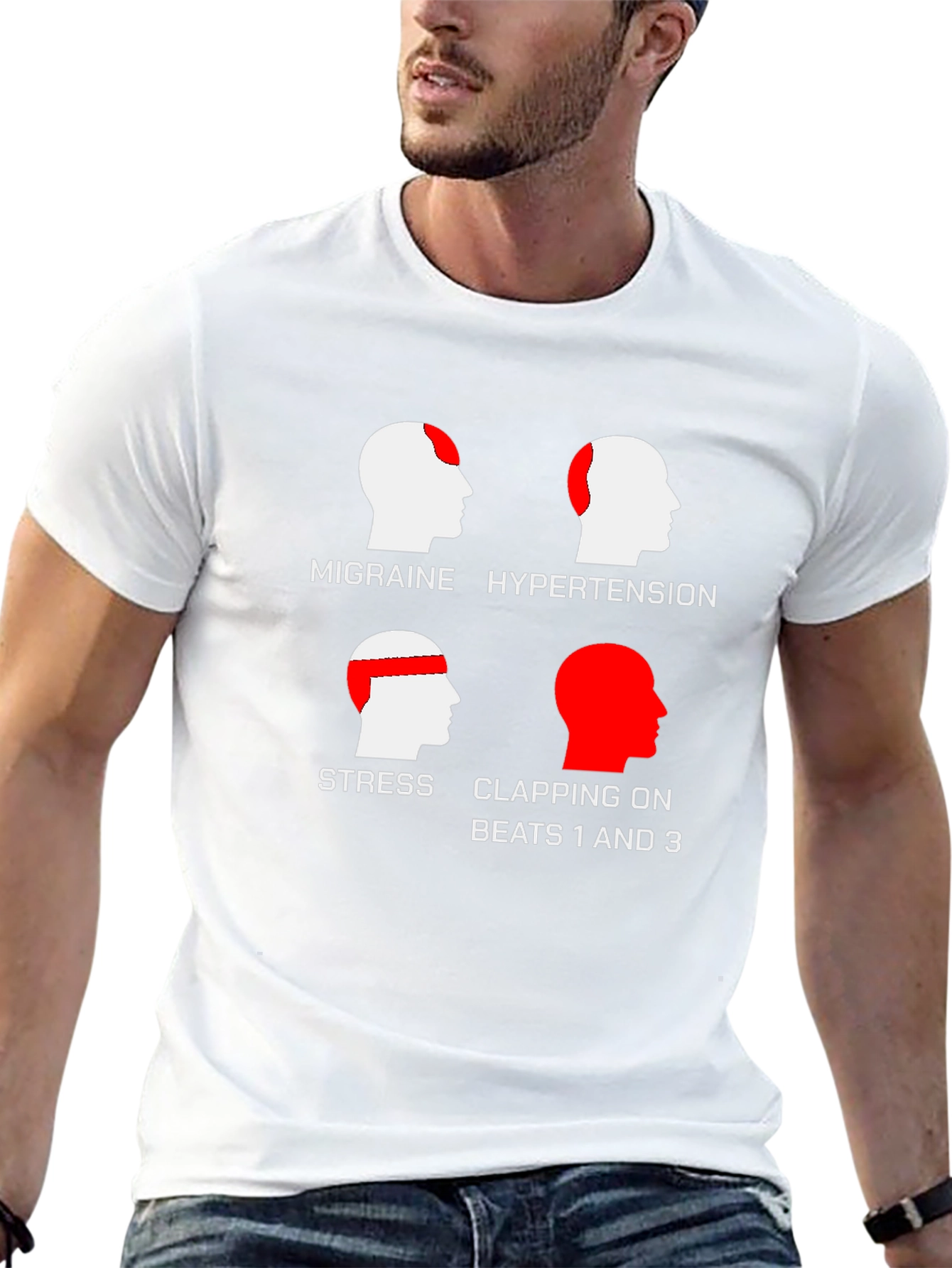 Black Funny Headache T-Shirt - Clapping on Beats view 13