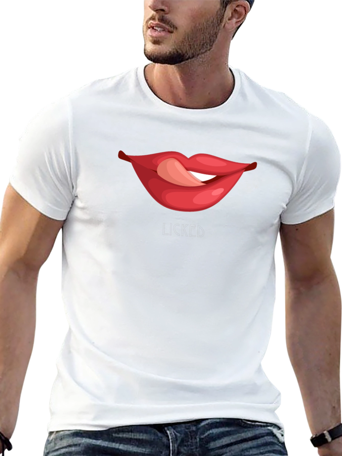 Black Licked Lips Graphic Tee - Black Cotton Blend T-Shirt view 13