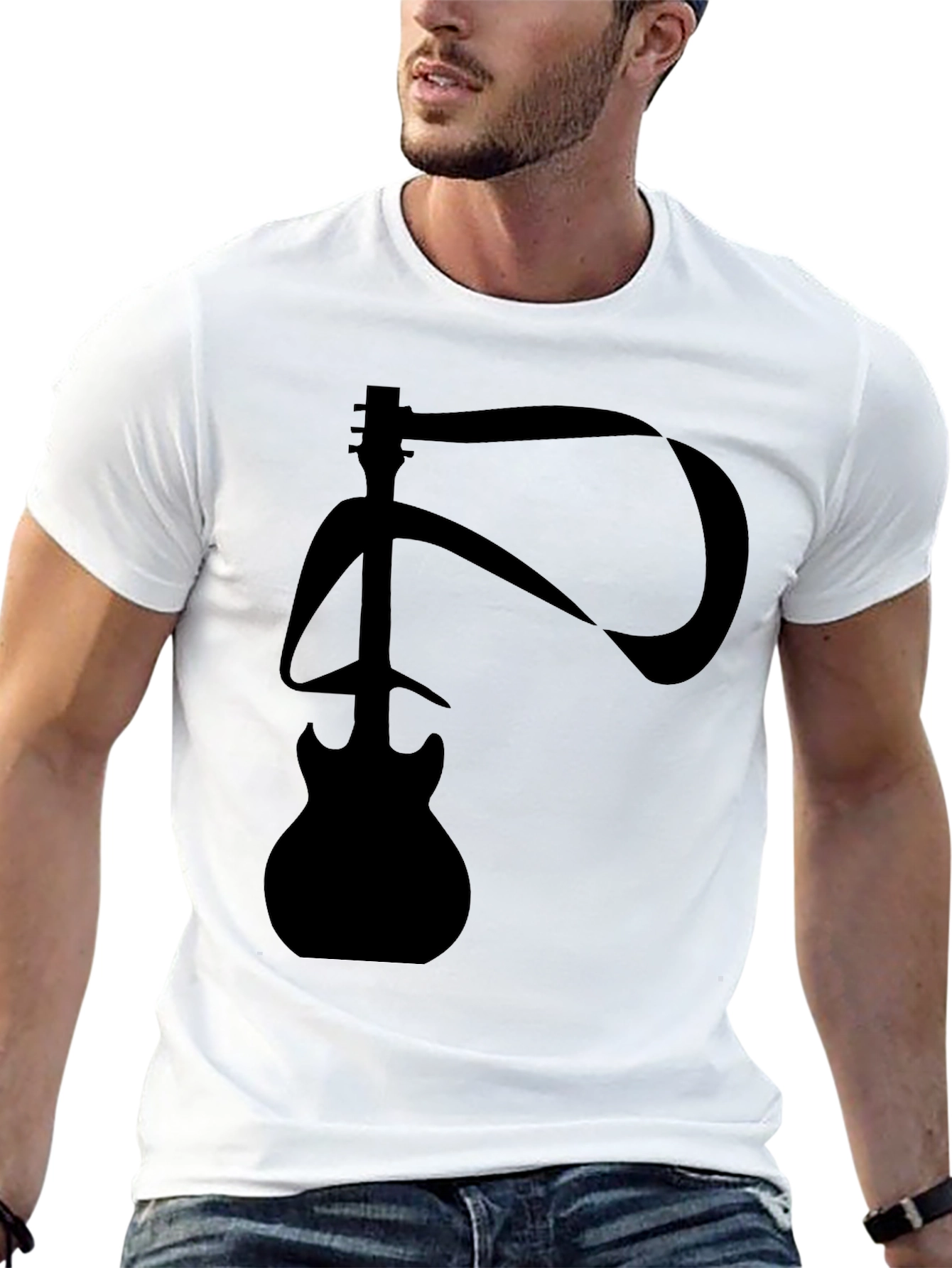 Black Abstract Guitar Graphic T-Shirt view 13