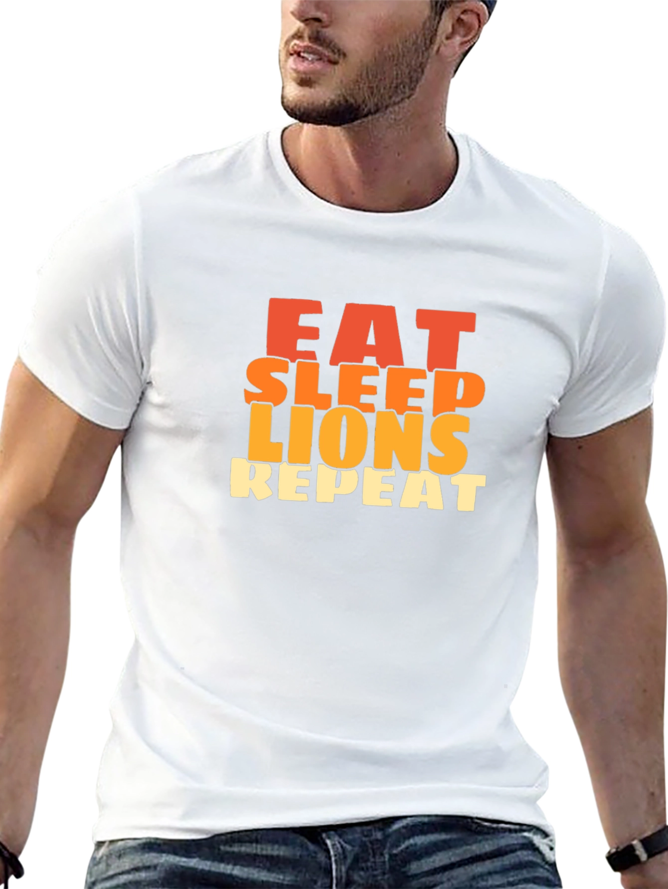 Black Eat Sleep Lions Repeat Graphic Tee - Black Cotton T-Shirt view 13