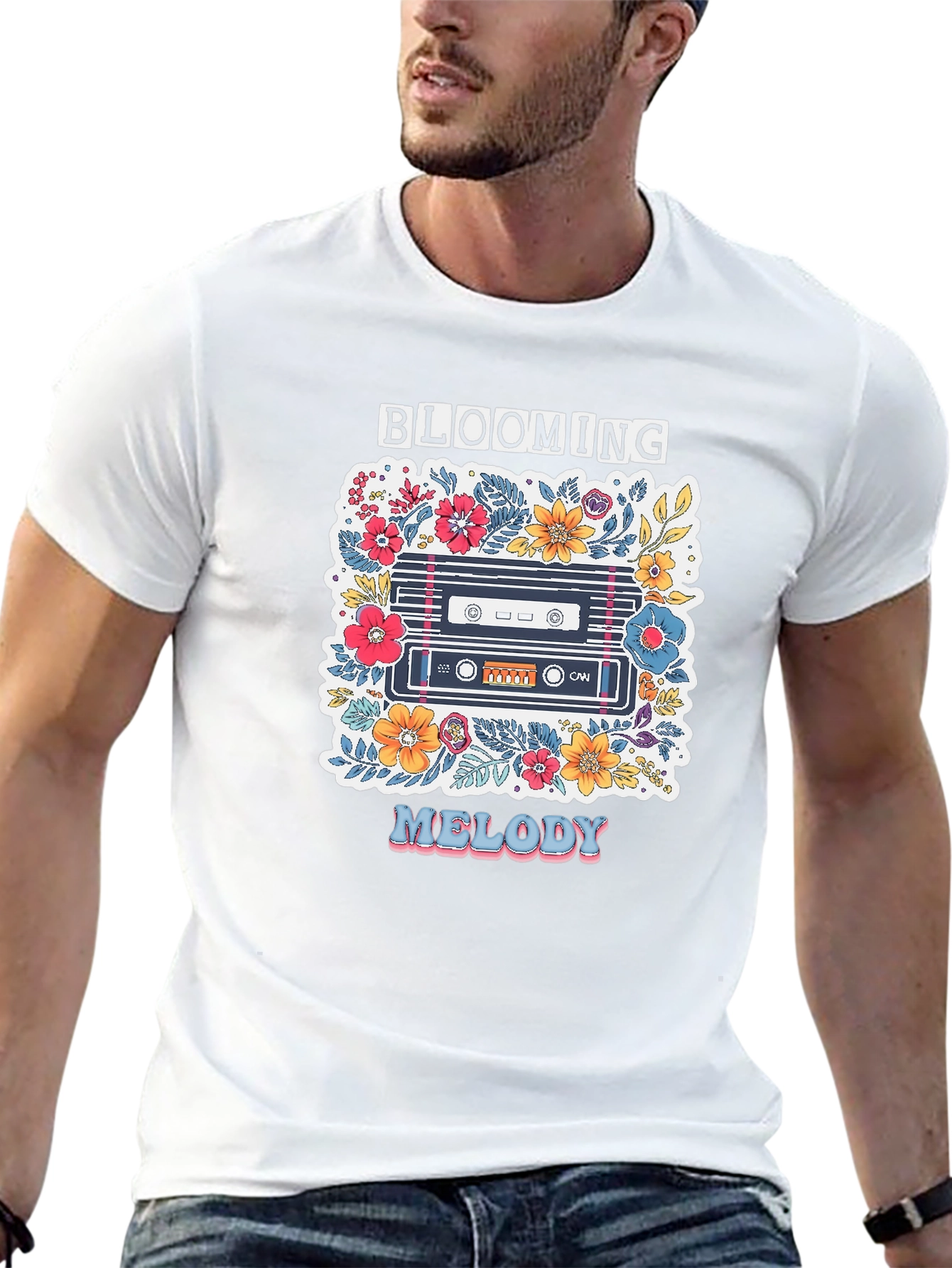 Black Blooming Melody Graphic Tee - Retro Cassette Tape Shirt view 13