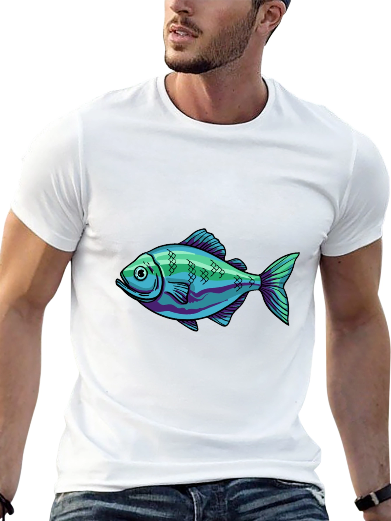 Black Cool Fish Graphic Black T-Shirt view 13