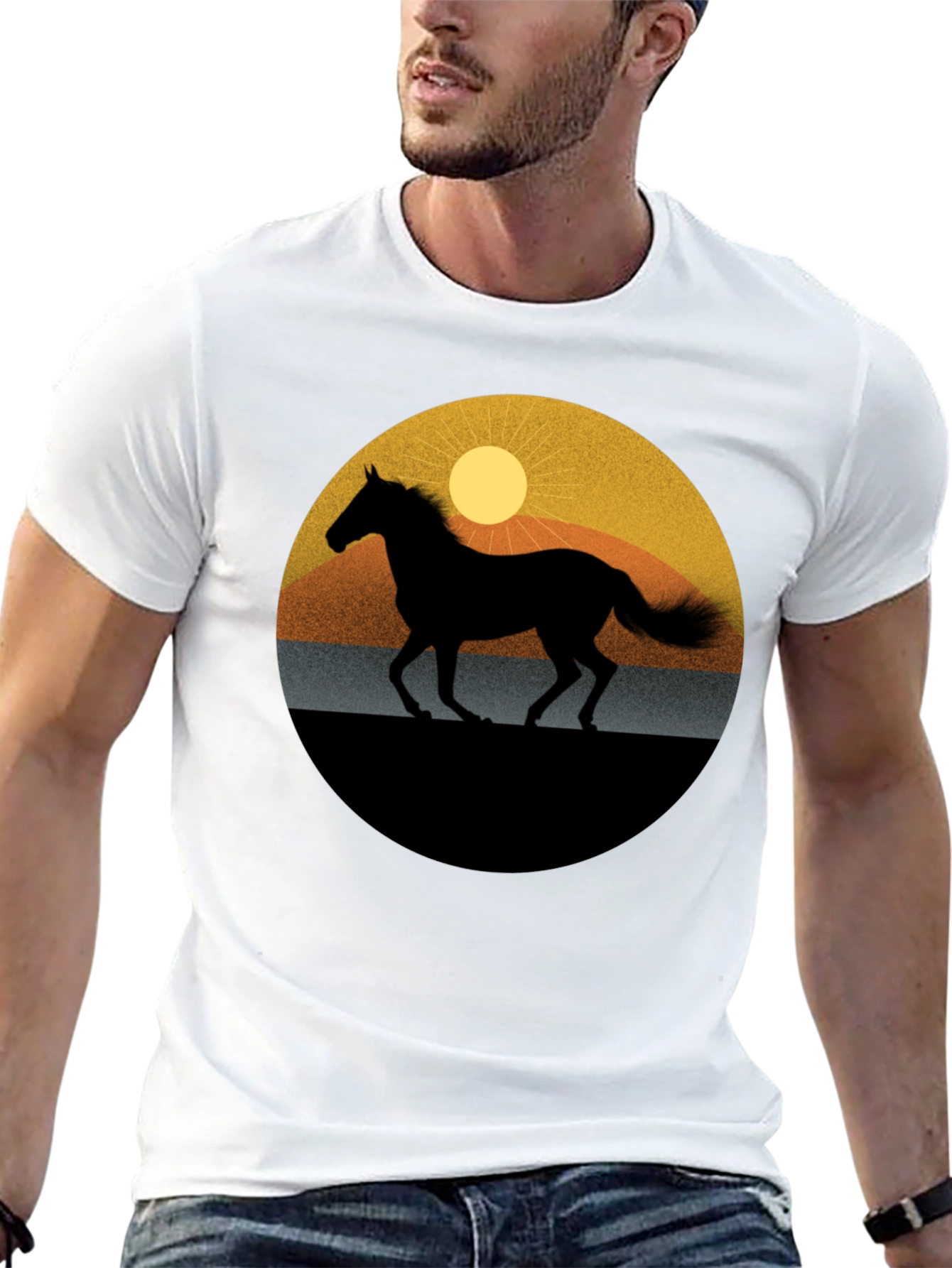 Black Horse Silhouette Graphic Tee - Sunset Design view 13