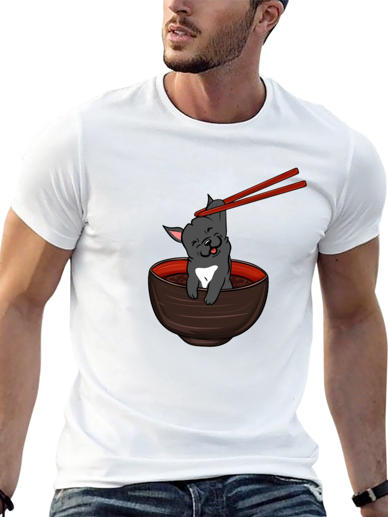 Black Ramen Dog T-Shirt - Cute Japanese Noodle Bowl view 13