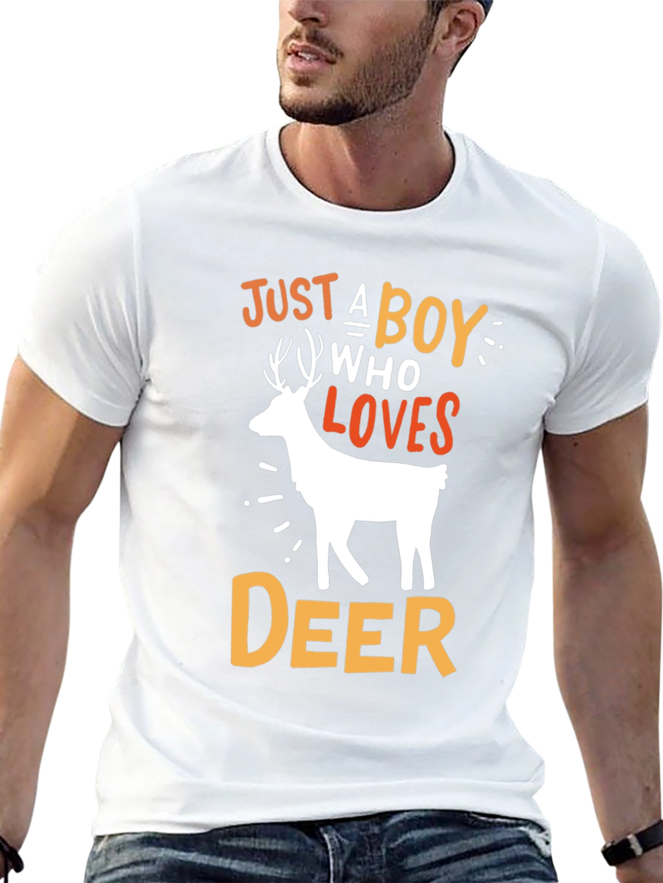 Black Just A Boy Who Loves Deer Graphic T-Shirt view 13