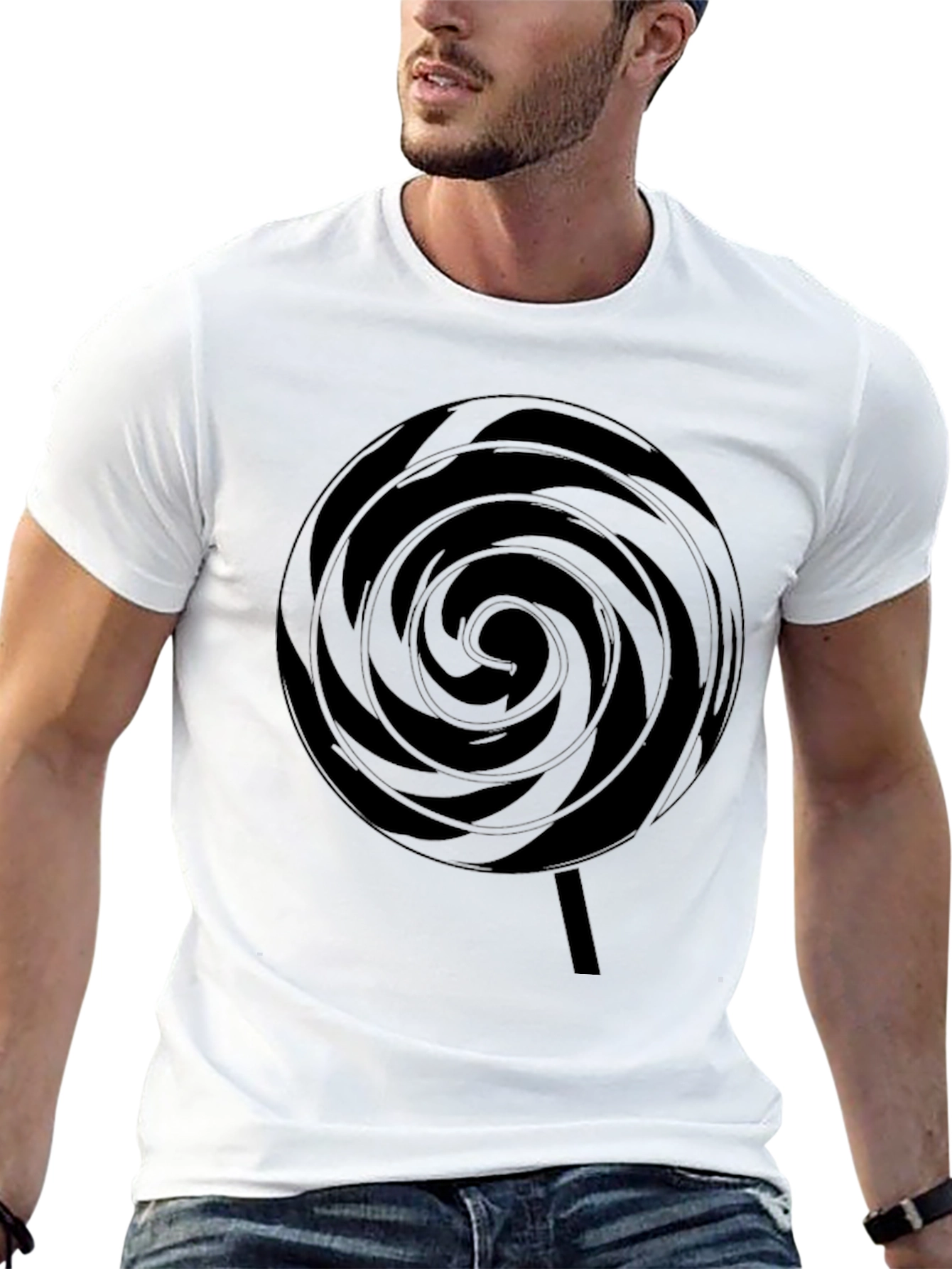 Black Swirl Lollipop Graphic Black T-Shirt view 13