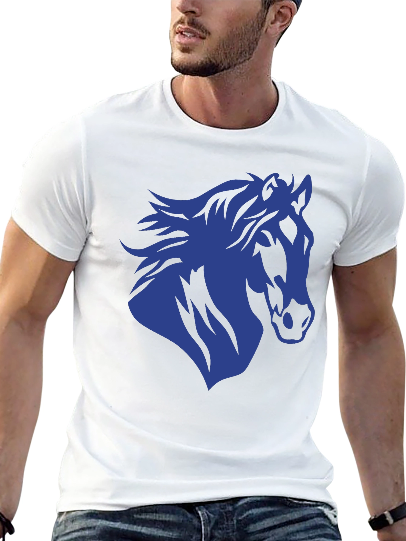 Black Horse Silhouette Graphic Tee - Black Cotton T-Shirt view 13