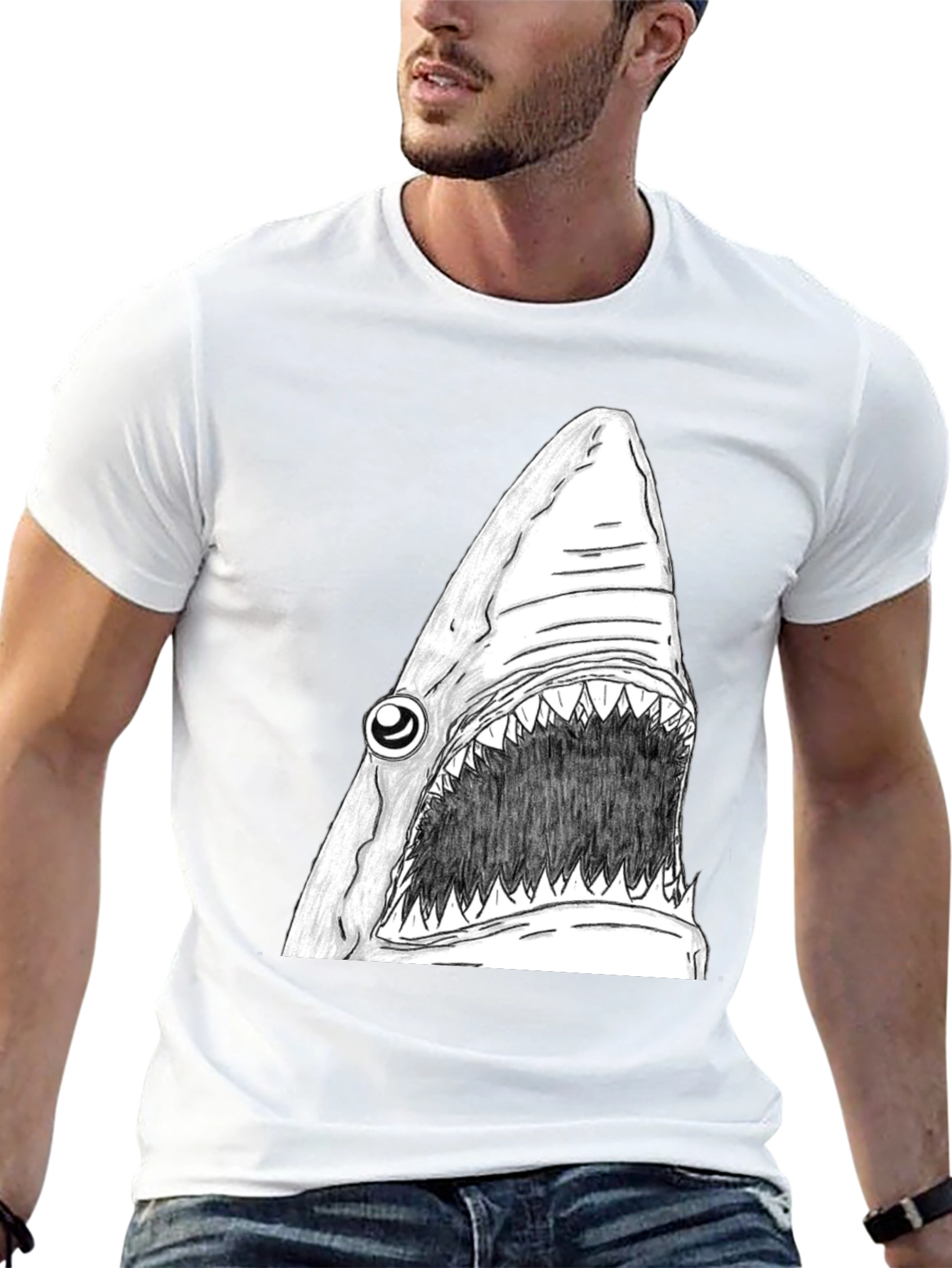 Black Shark Graphic Tee - Men's Black Cotton T-Shirt view 13