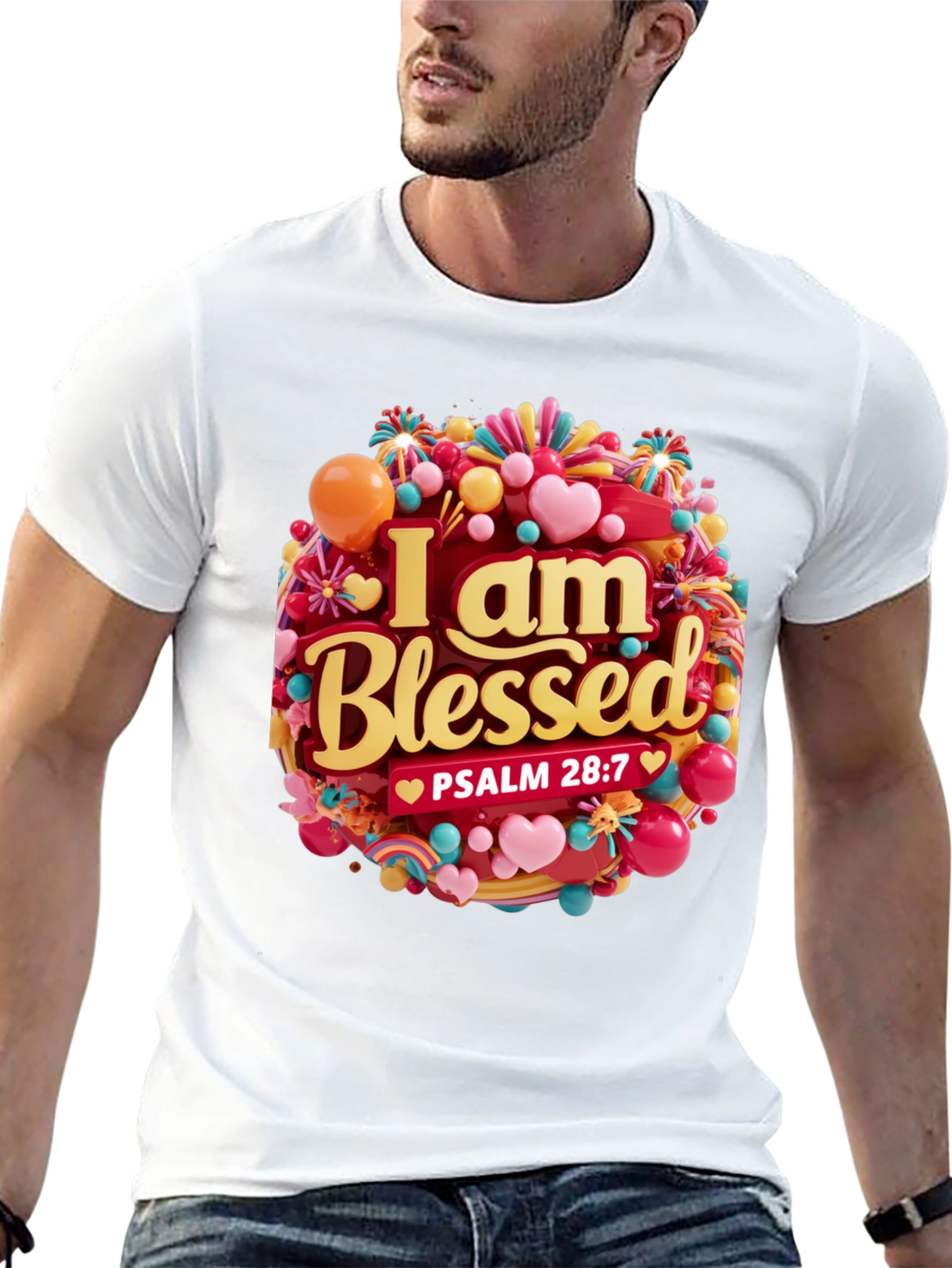 Black I Am Blessed T-Shirt - Psalm 28:7 - Christian Apparel view 13