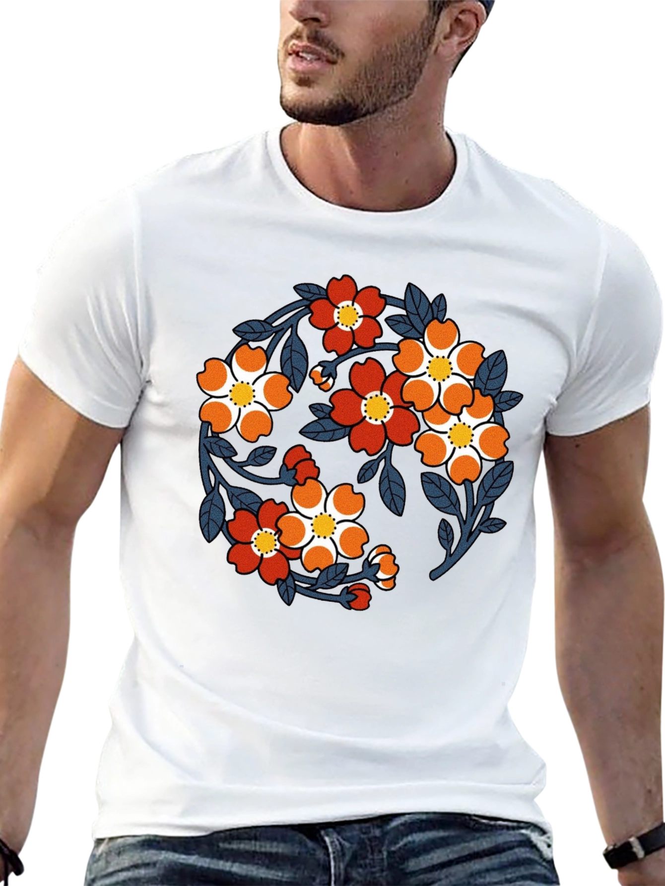 Black Floral Print Black Crew Neck T-Shirt view 13