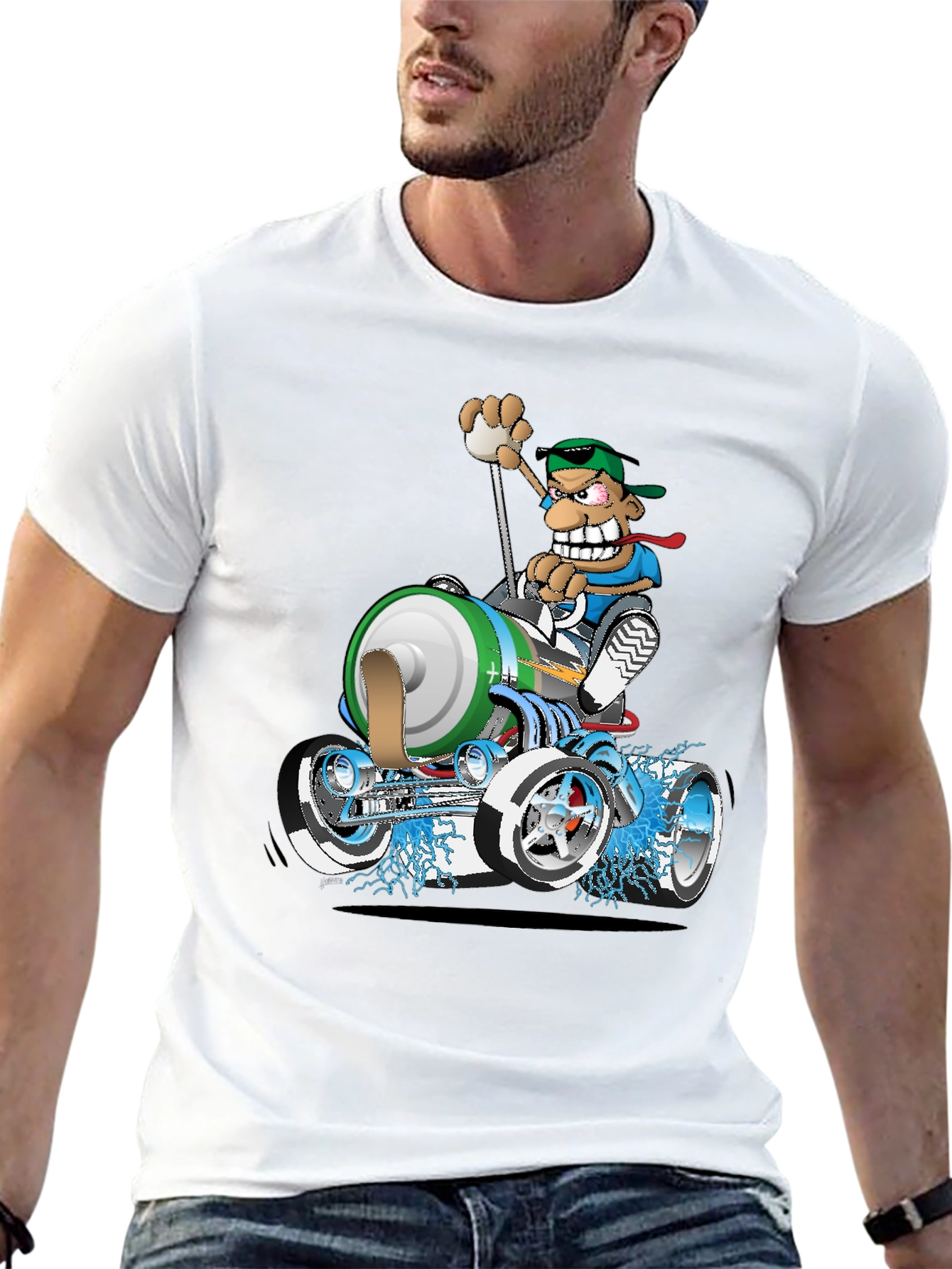 Black Cartoon Race Car T-Shirt view 13