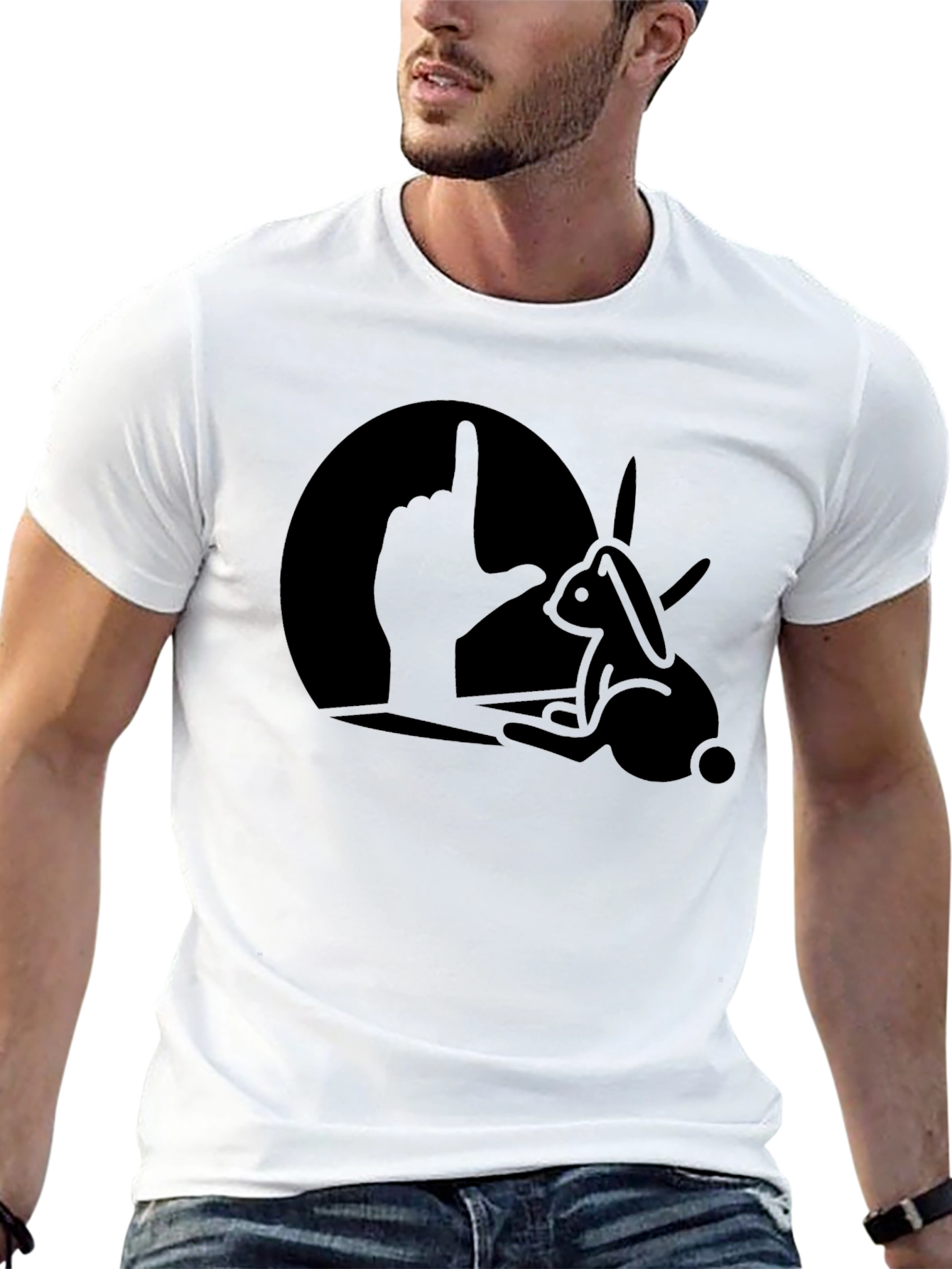 Black Rabbit Shadow Puppet Men's Graphic T-Shirt view 13