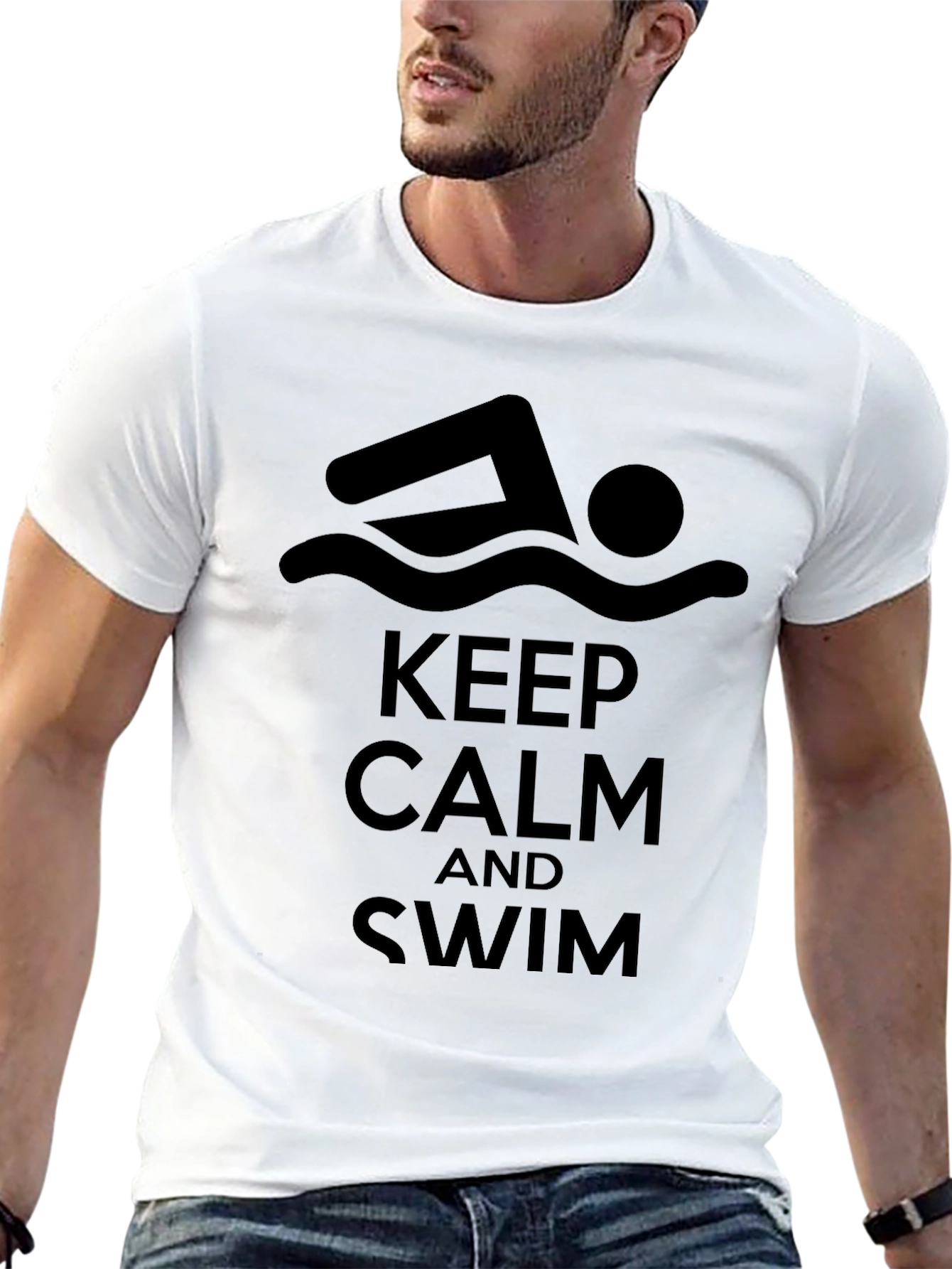 Black Keep Calm and Swim Black T-Shirt view 13