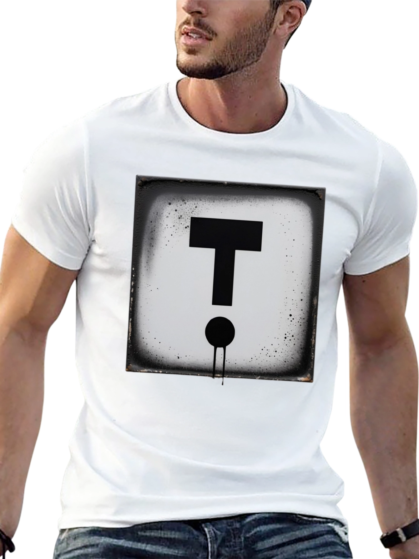 Black Modern Letter 'T' Graphic Black T-Shirt view 13