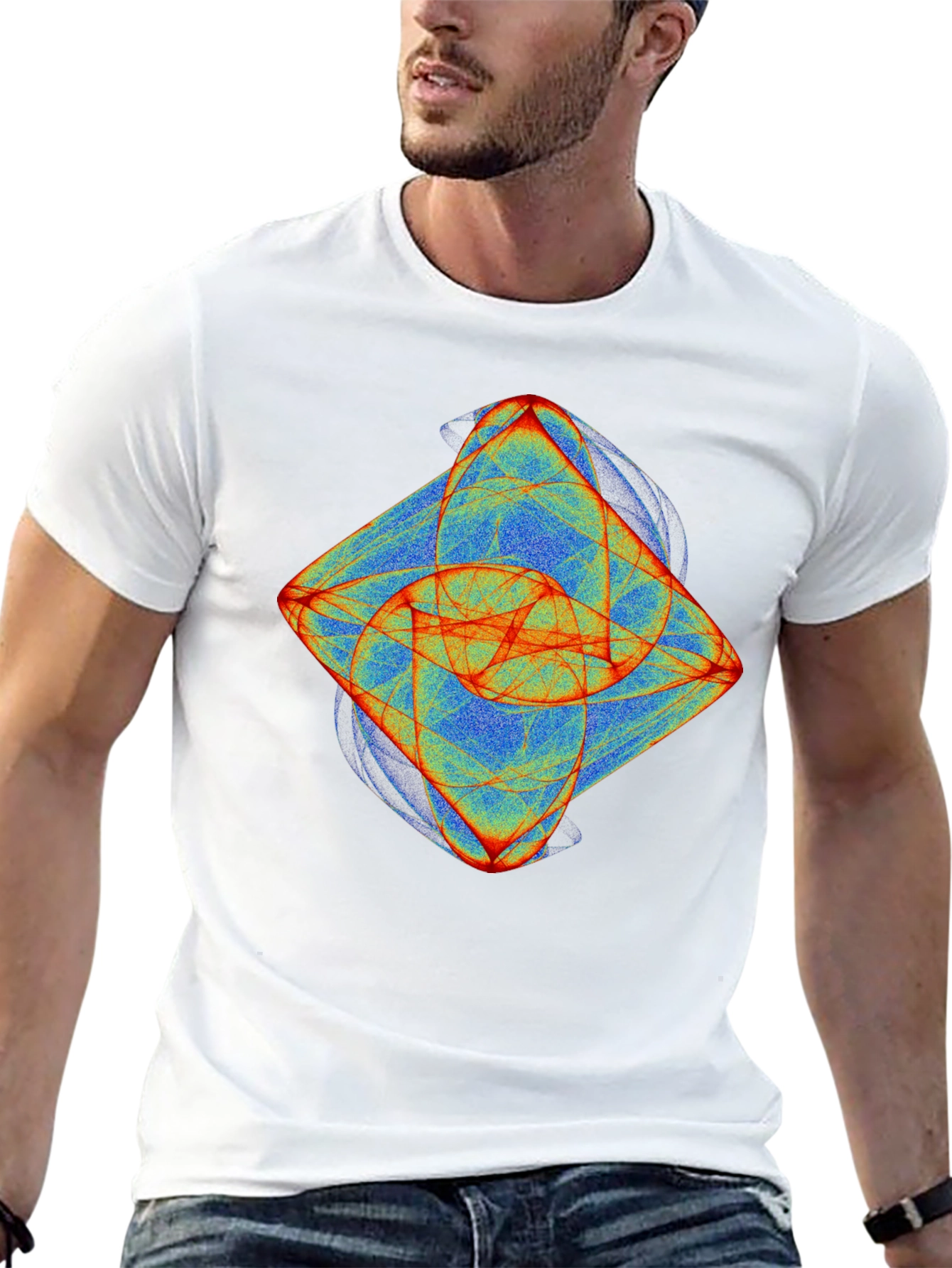 Black Abstract Fractal Graphic Tee - Black Cotton T-Shirt view 13