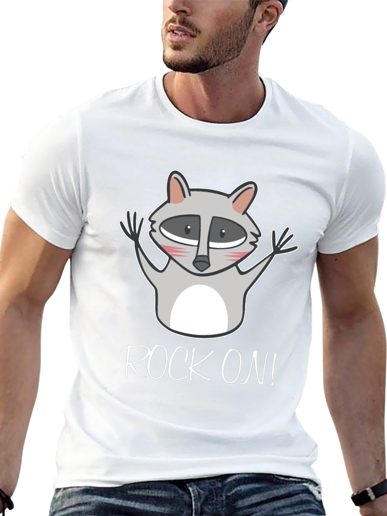 Black Rock On Raccoon Graphic Tee - Black Cotton T-Shirt view 13