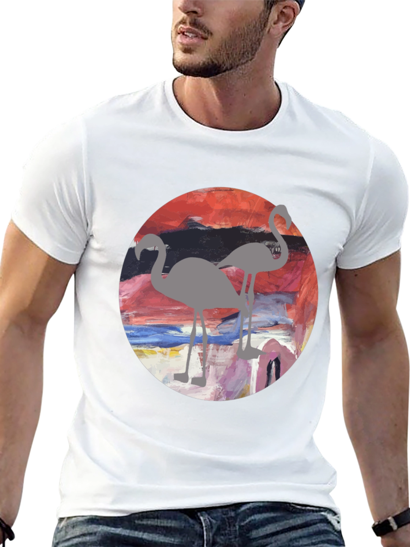 Black Flamingo Sunset Graphic Tee - Stylish Men's T-Shirt view 13