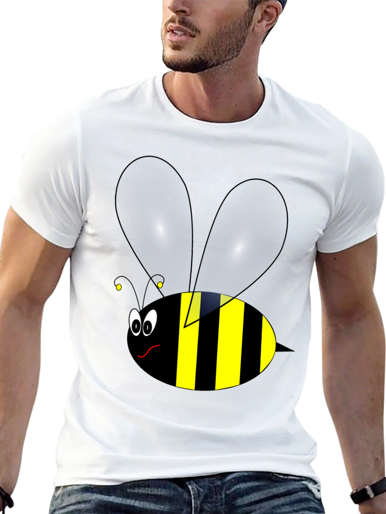 Black Funny Cartoon Bee Graphic Tee - Black Cotton view 13
