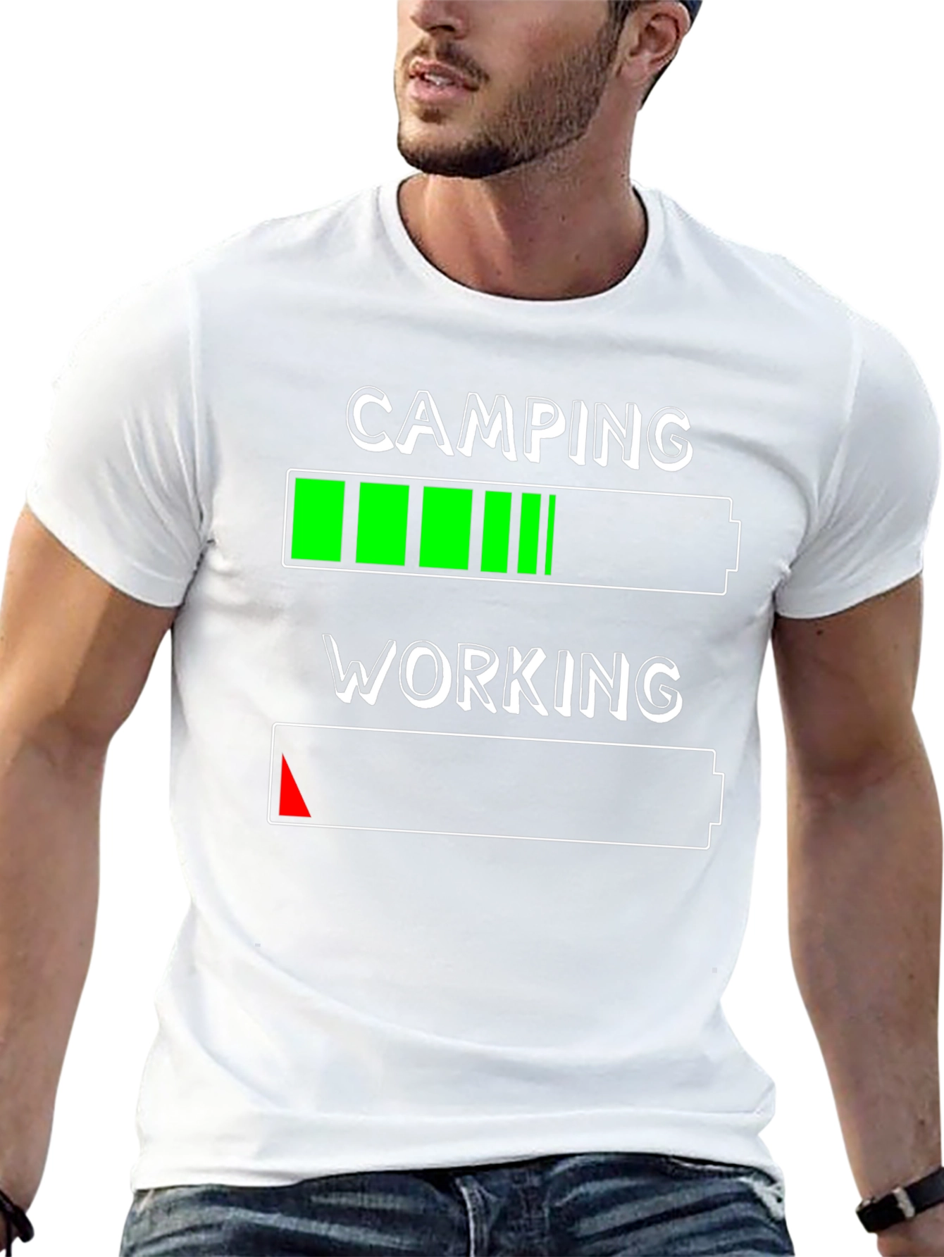 Black Camping Over Working T-Shirt - Battery Life Design view 13